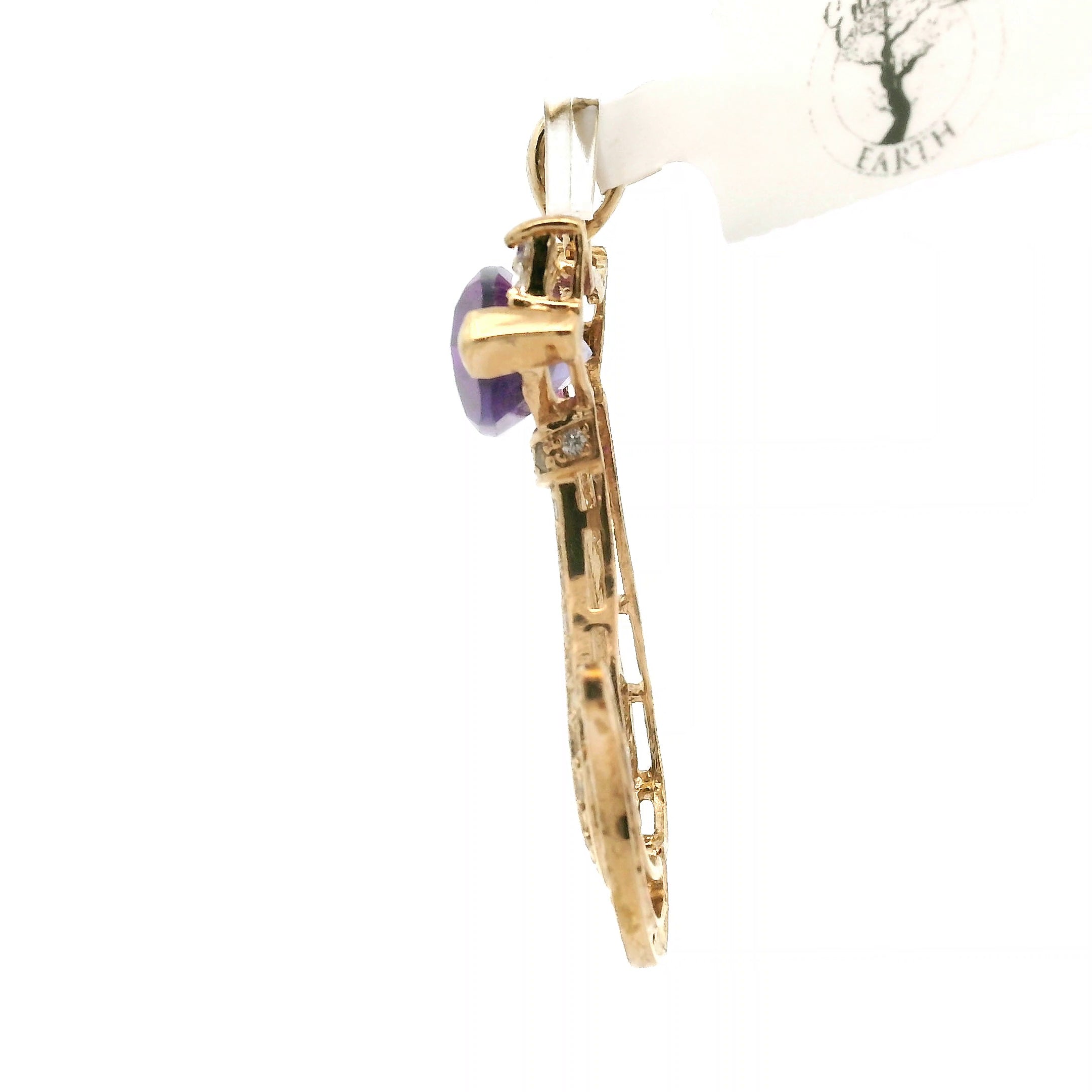 Amethyst with White Topaz Cat Pendant .925 Silver with Gold Plating for Higher Levels of Awareness, Peaceful Communication and Clarity
