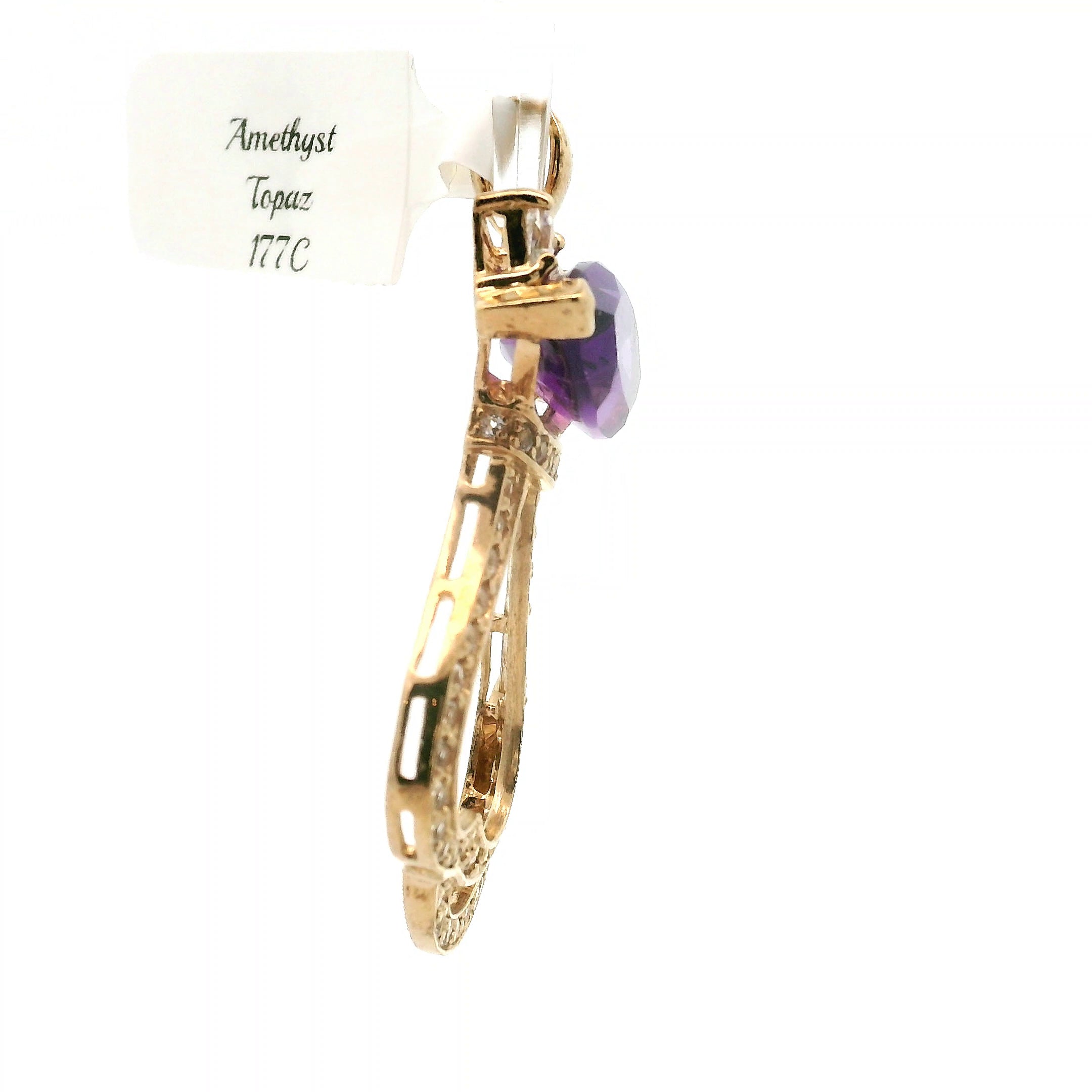 Amethyst with White Topaz Cat Pendant .925 Silver with Gold Plating for Higher Levels of Awareness, Peaceful Communication and Clarity