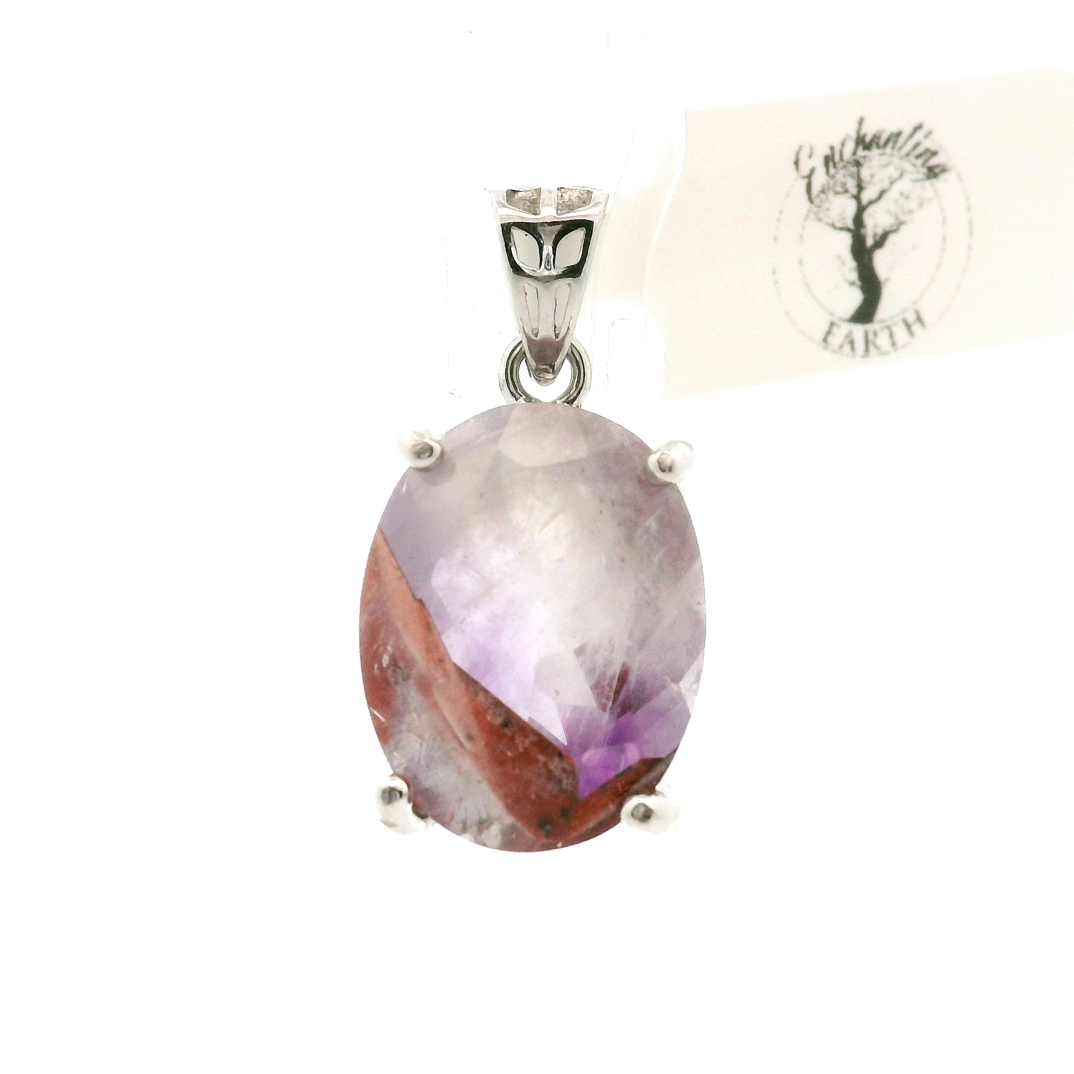 Hematite Phantom Amethyst Pendant .925 Silver for Enhancing Intuition & Connection with Divine