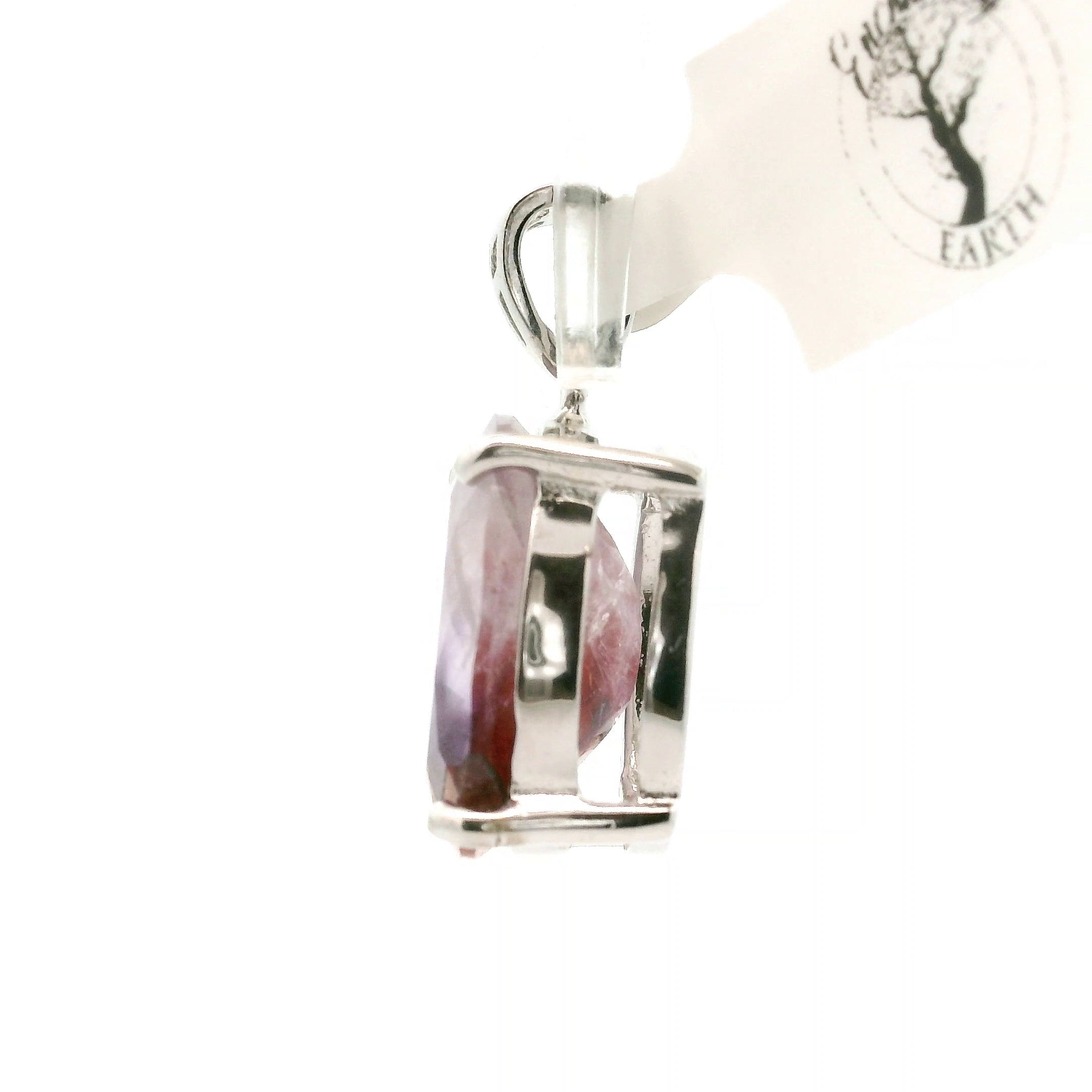 Hematite Phantom Amethyst Pendant .925 Silver for Enhancing Intuition & Connection with Divine
