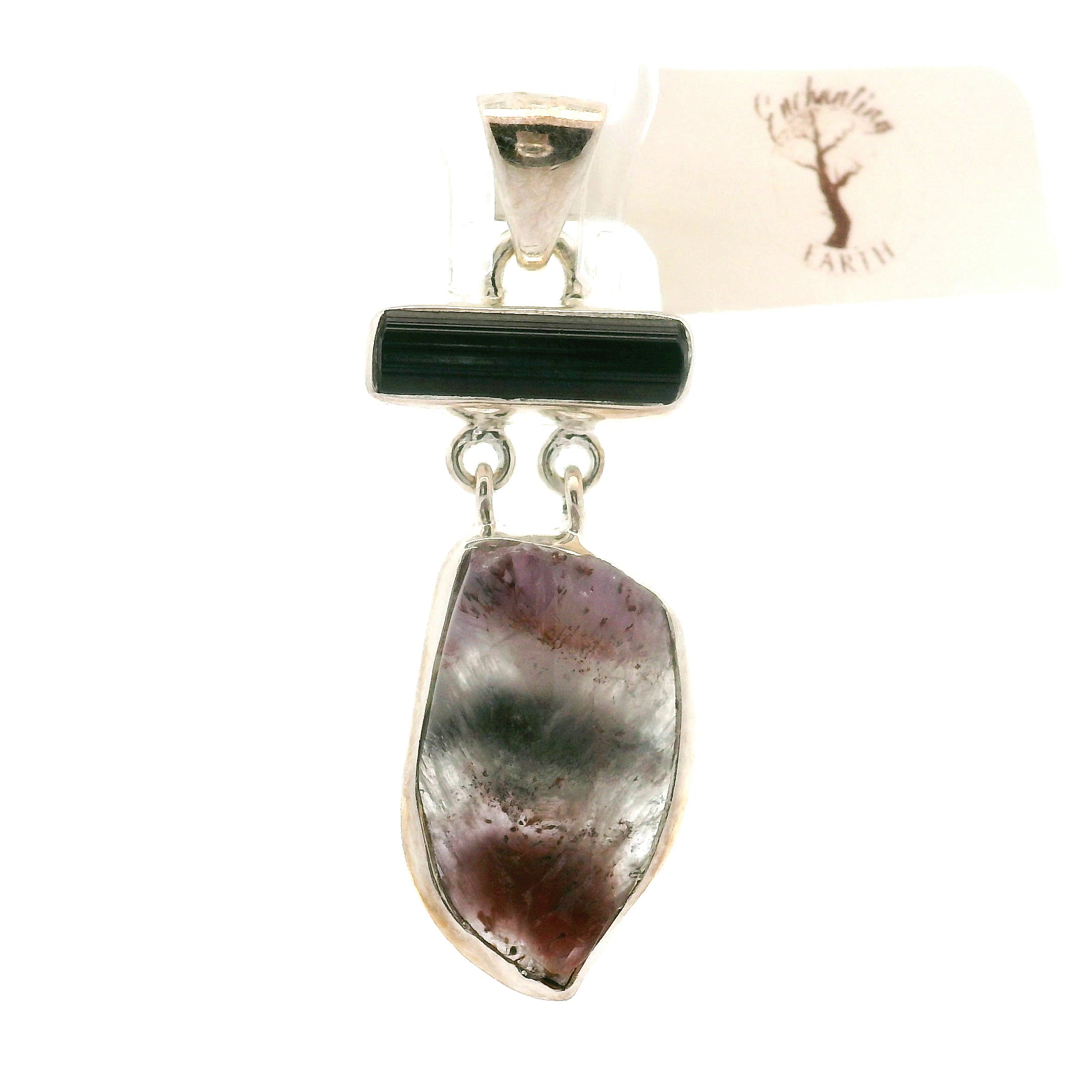 Black Tourmaline with Cacoxenite Pendant for Protection and Energetic Purification