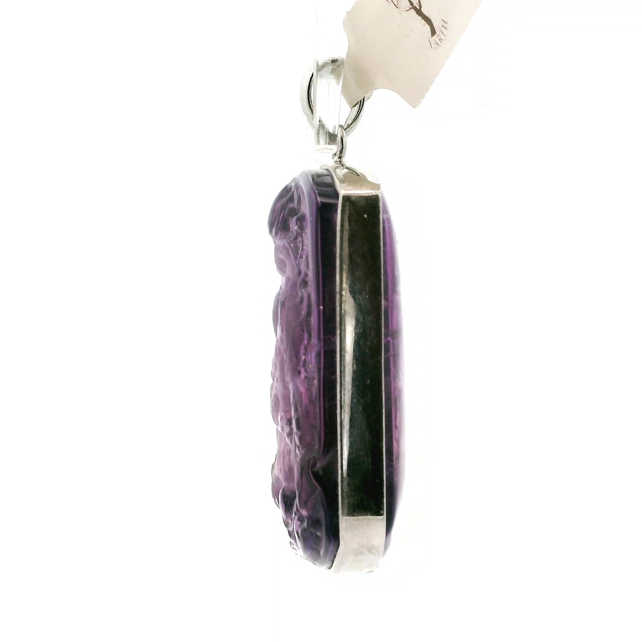 Amethyst Carved Dragon Pendant .925 Silver for Intuition and Energetic Purification