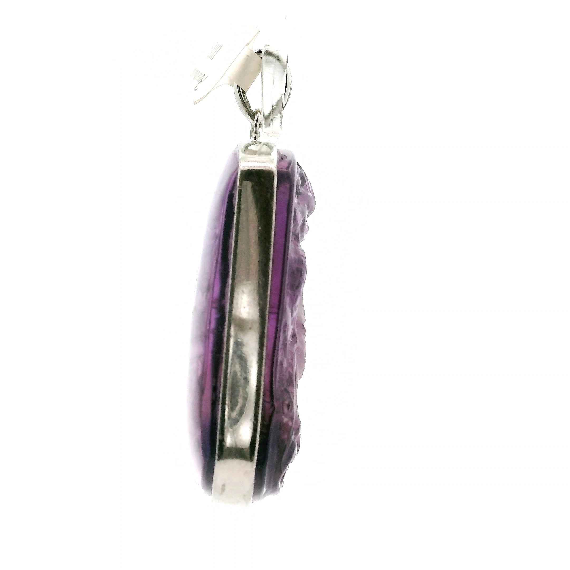 Amethyst Carved Dragon Pendant .925 Silver for Intuition and Energetic Purification