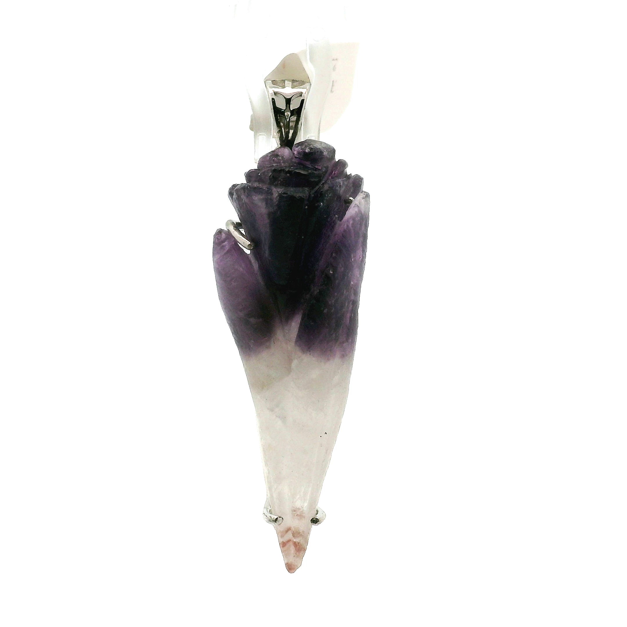 Amethyst Carved Tulip Flower Pendant .925 Silver for Intuition and Energetic Purification