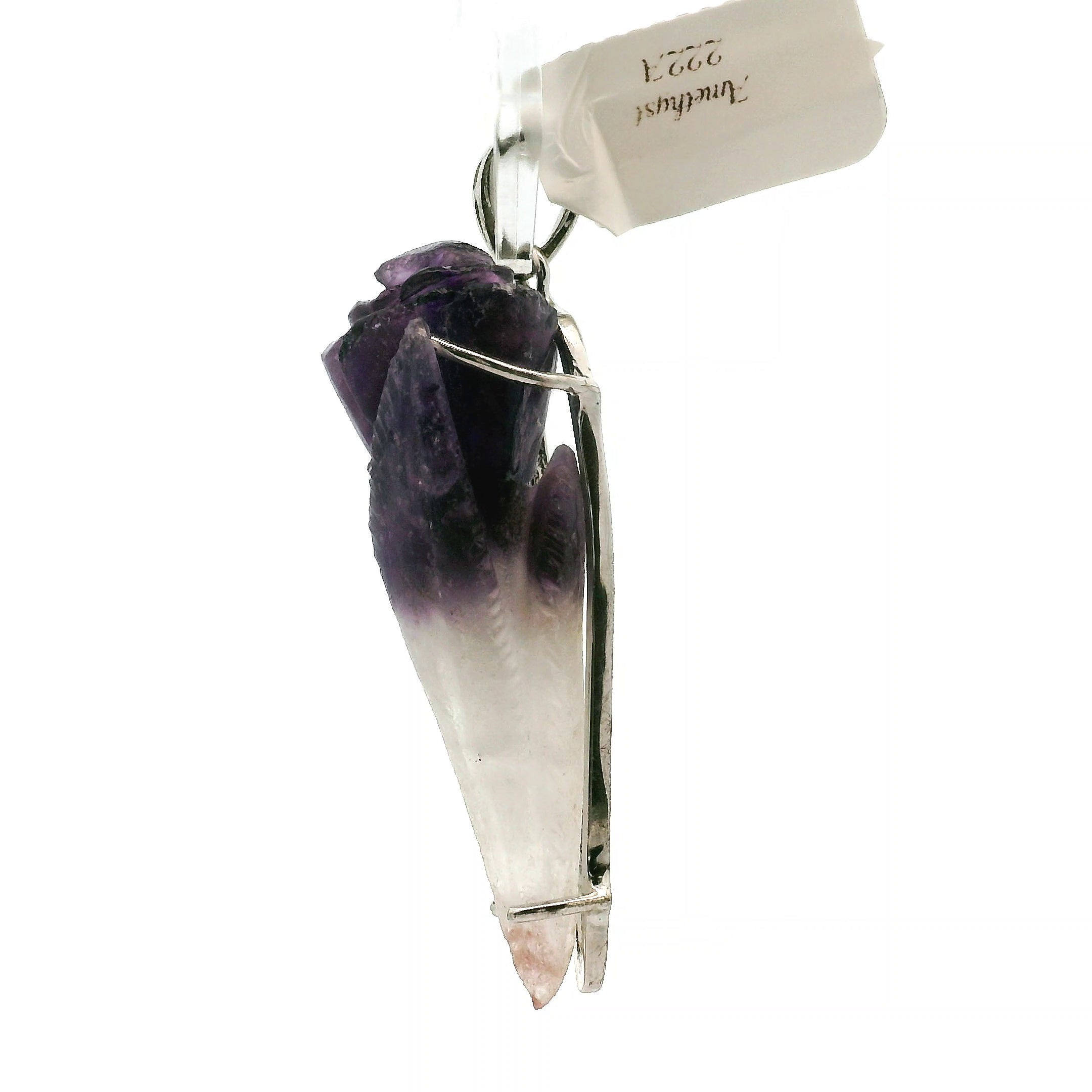 Amethyst Carved Tulip Flower Pendant .925 Silver for Intuition and Energetic Purification
