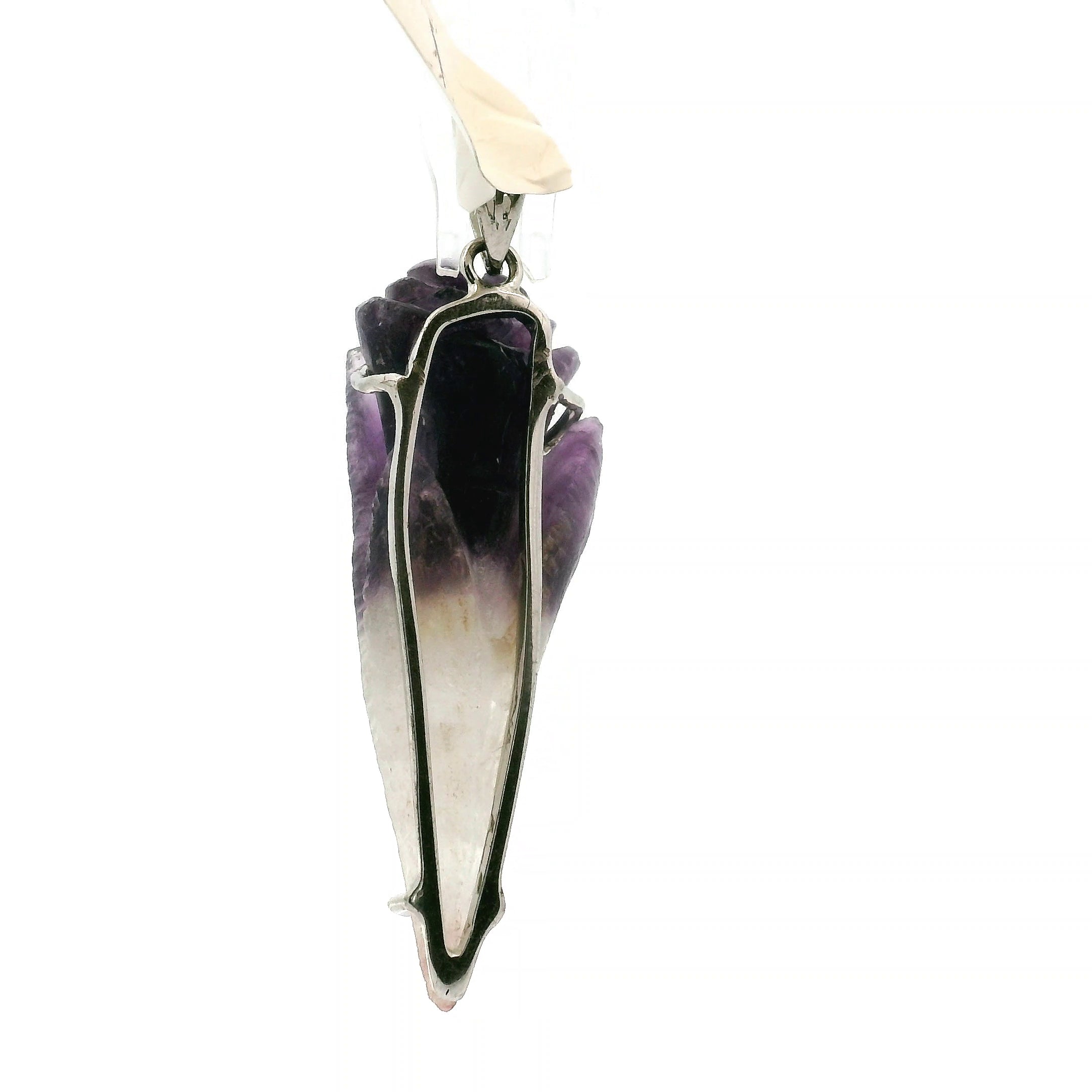 Amethyst Carved Tulip Flower Pendant .925 Silver for Intuition and Energetic Purification