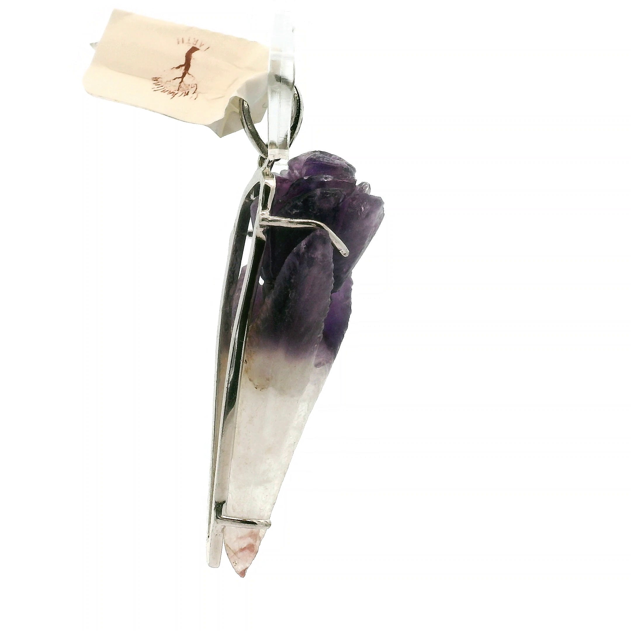 Amethyst Carved Tulip Flower Pendant .925 Silver for Intuition and Energetic Purification