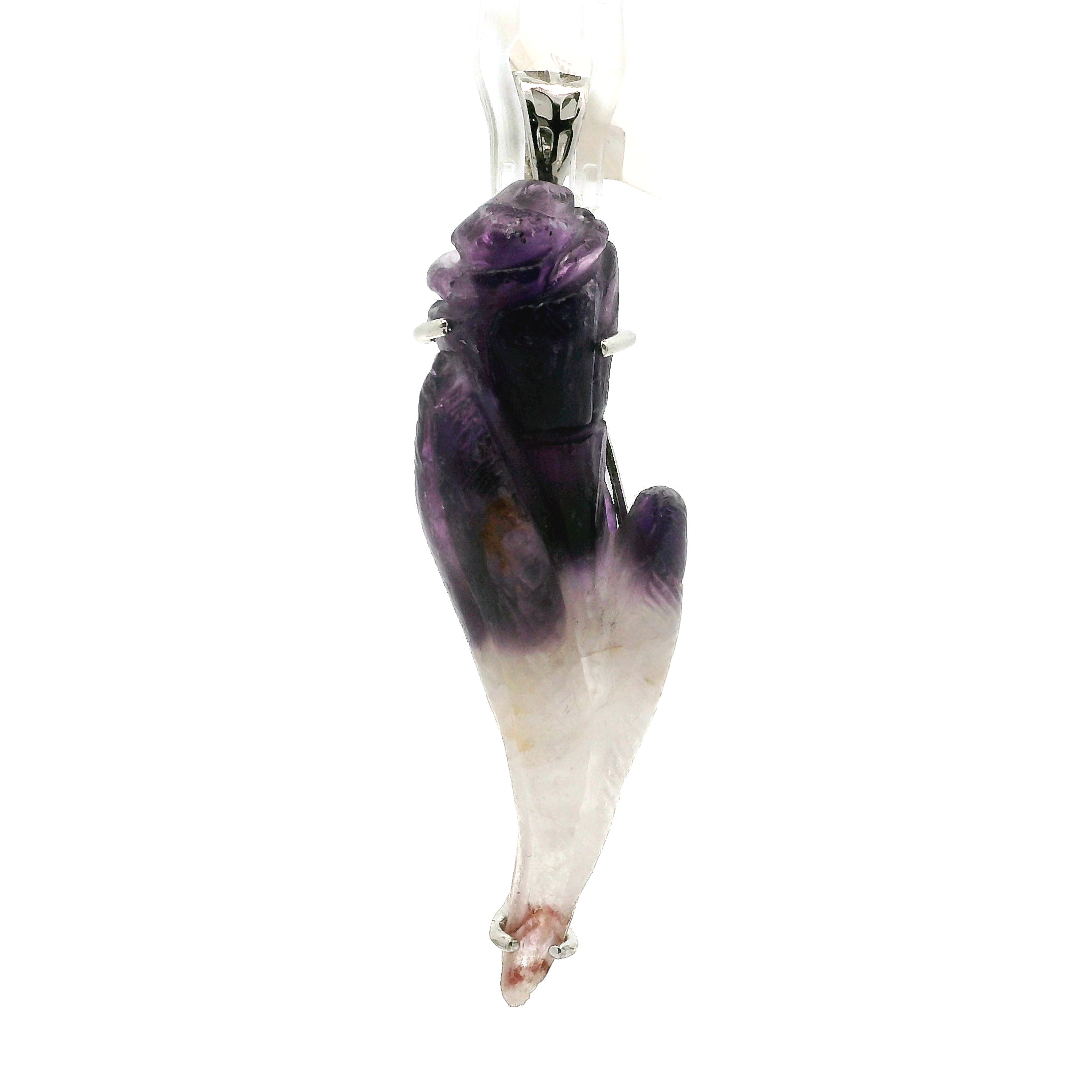 Amethyst Carved Tulip Flower Pendant .925 Silver for Intuition and Energetic Purification