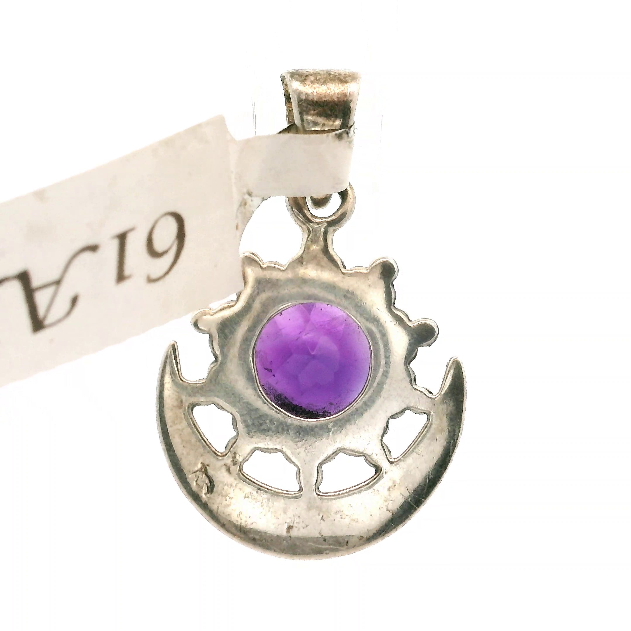 Celestial Amethyst Sun-burst and Crescent Moon Pendant .925 Silver for Enhancing your Intuitive Gifts