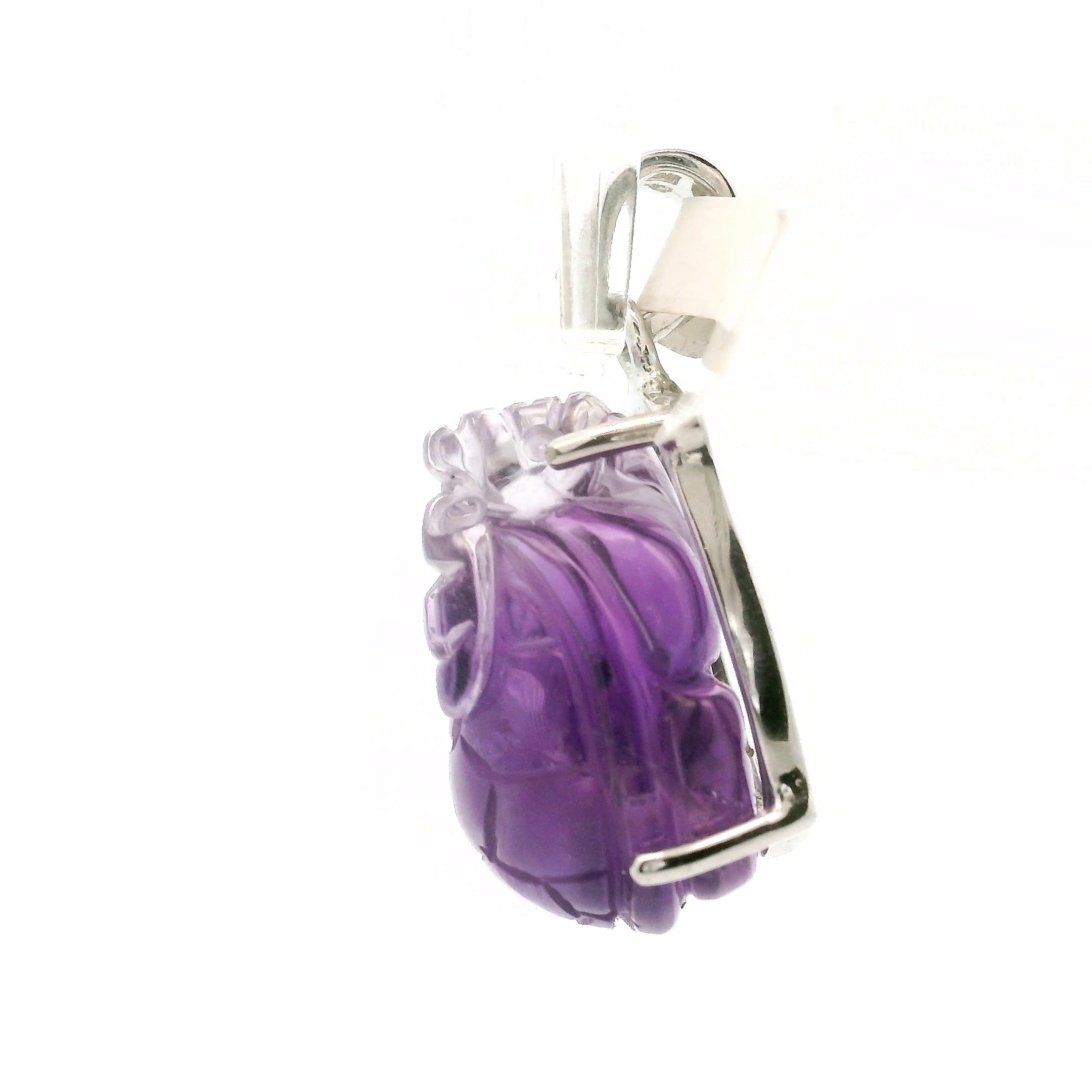 Amethyst Carved Dragon Turtle Pendant .925 Silver for Intuition and Energetic Purification
