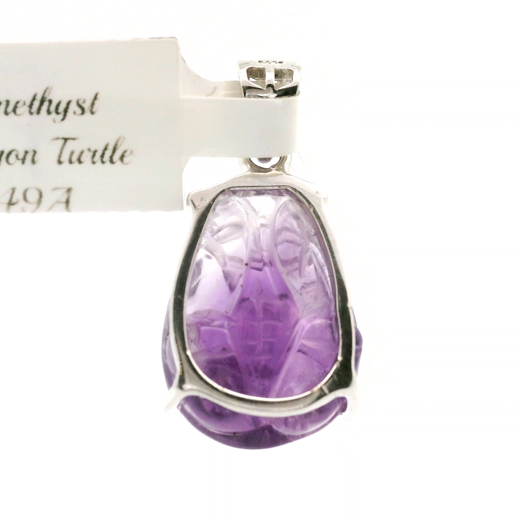 Amethyst Carved Dragon Turtle Pendant .925 Silver for Intuition and Energetic Purification