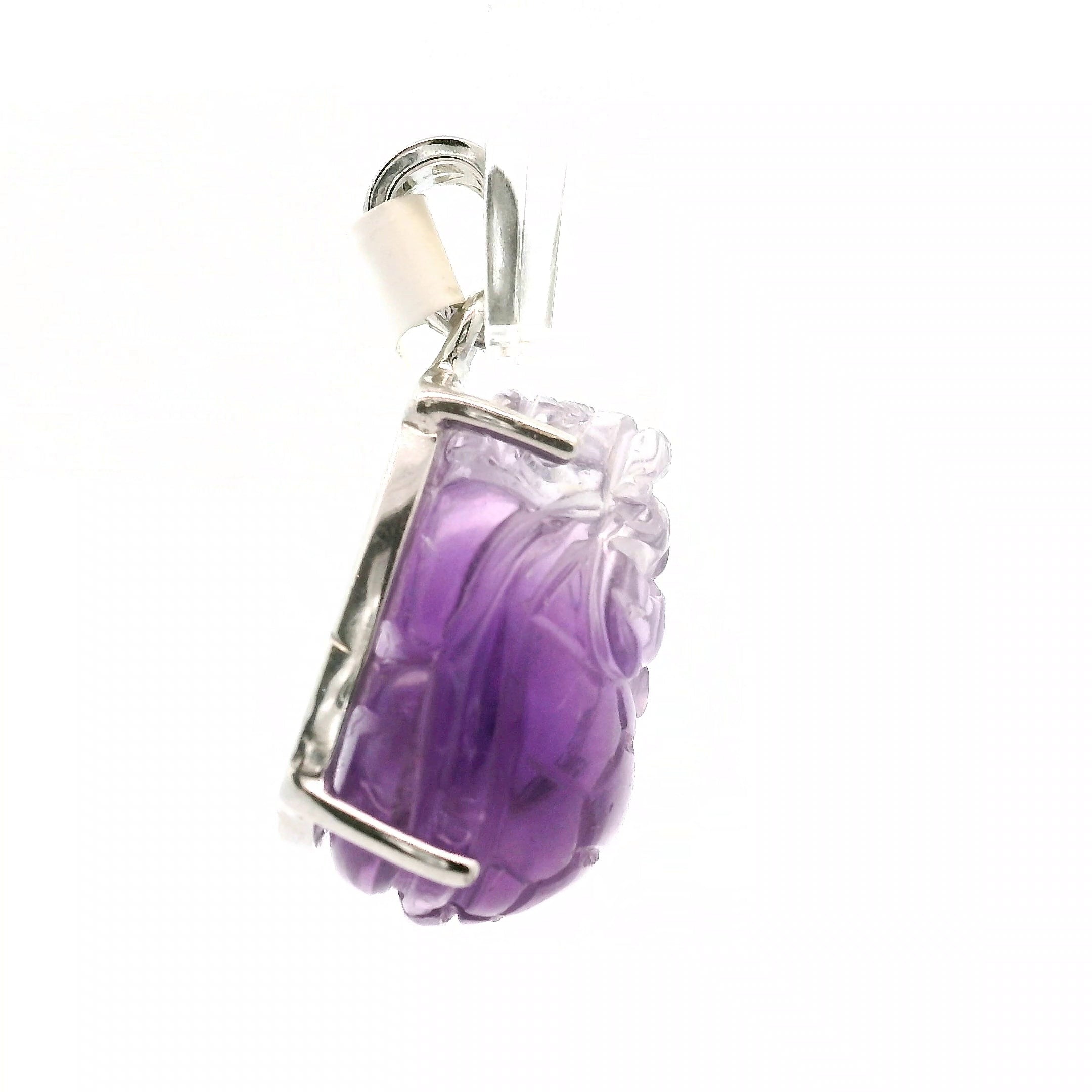 Amethyst Carved Dragon Turtle Pendant .925 Silver for Intuition and Energetic Purification