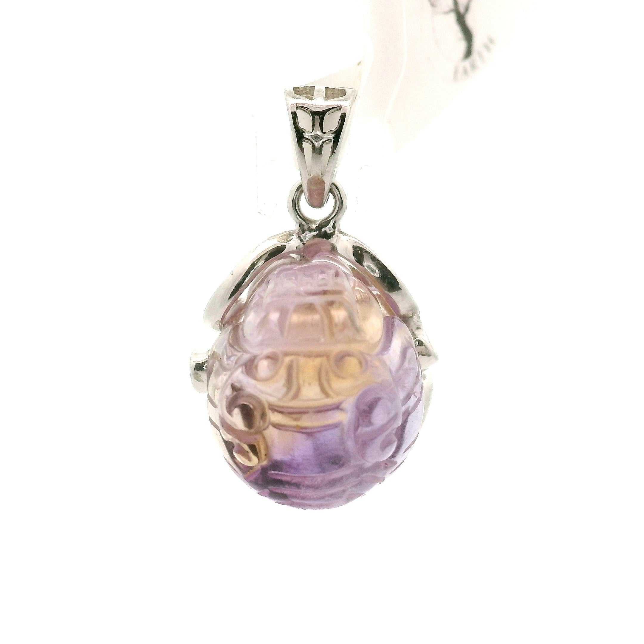 Ametrine Carved Dragon Turtle Pendant .925 Silver for Empowerment & Harmony