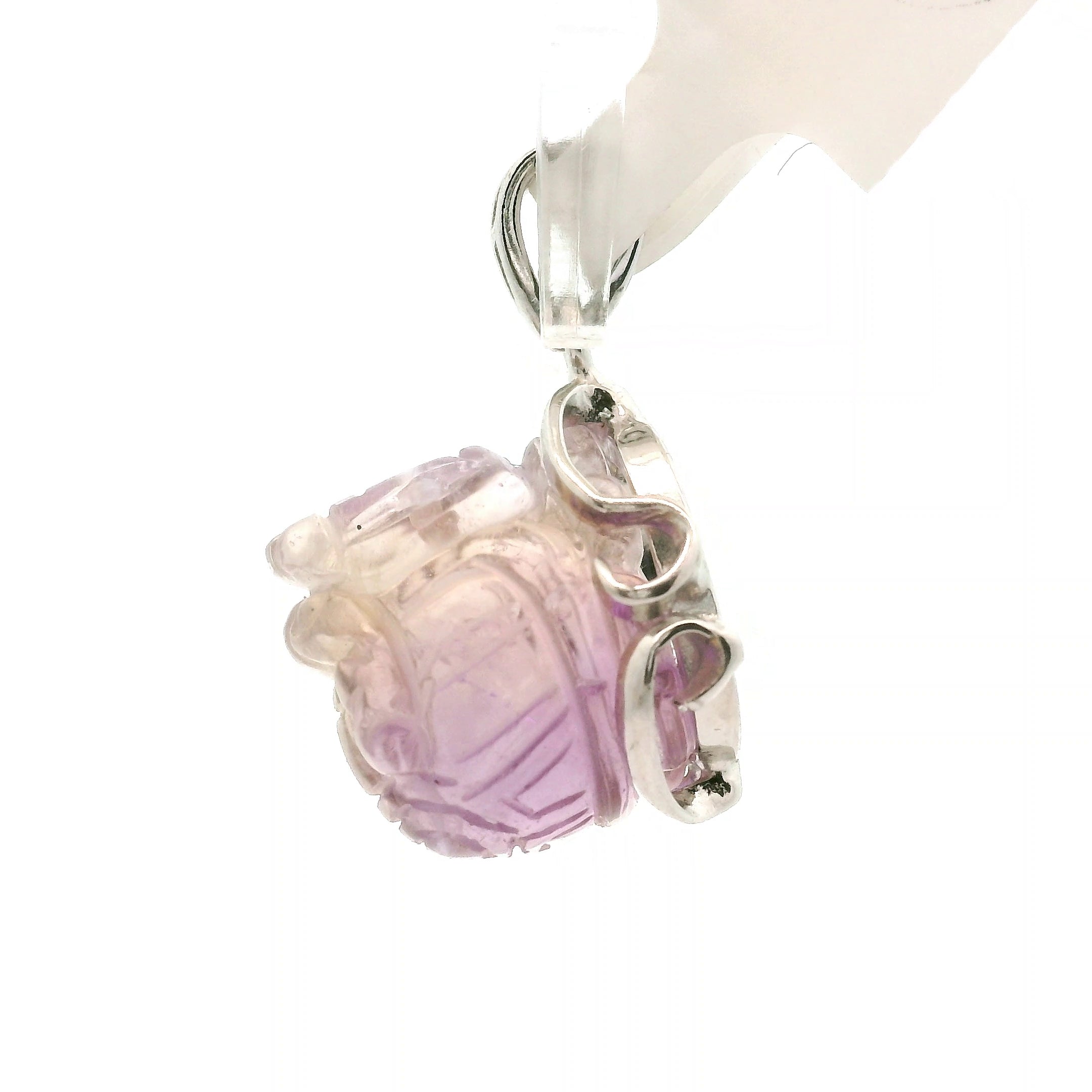 Ametrine Carved Dragon Turtle Pendant .925 Silver for Empowerment & Harmony