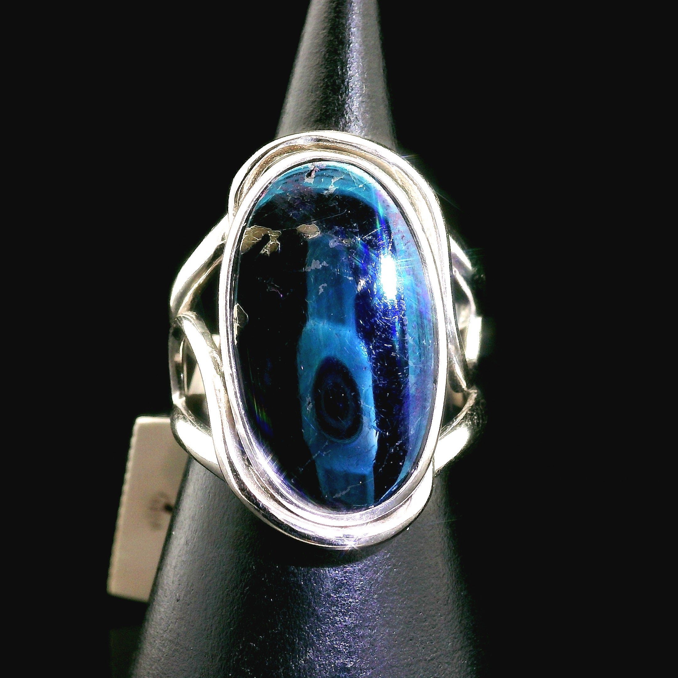 Covellite Cuff Ring .925 Silver for Access to Akashic Records