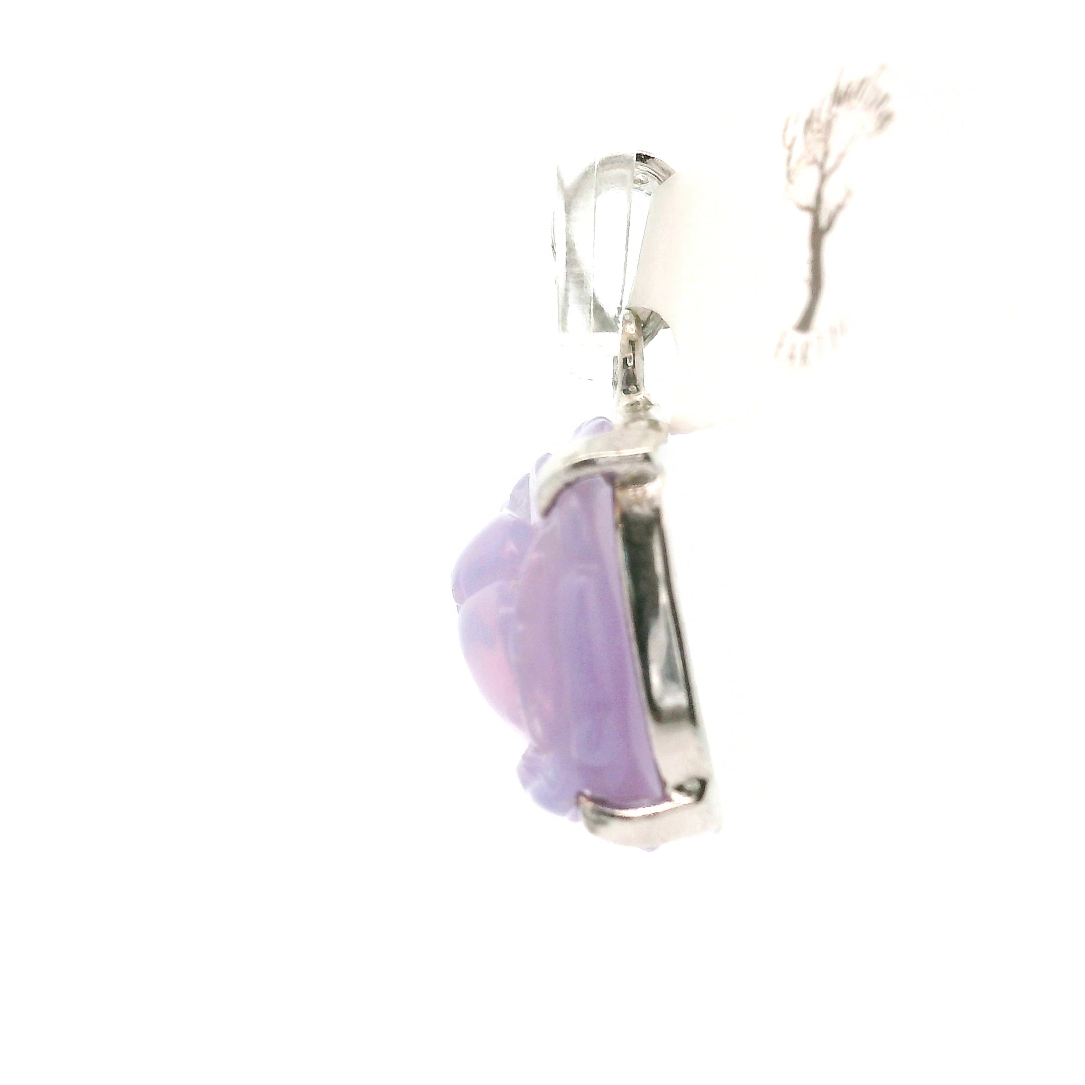 Lavender Moon Quartz Carved Lotus Pendant .925 Silver for Angelic Wisdom