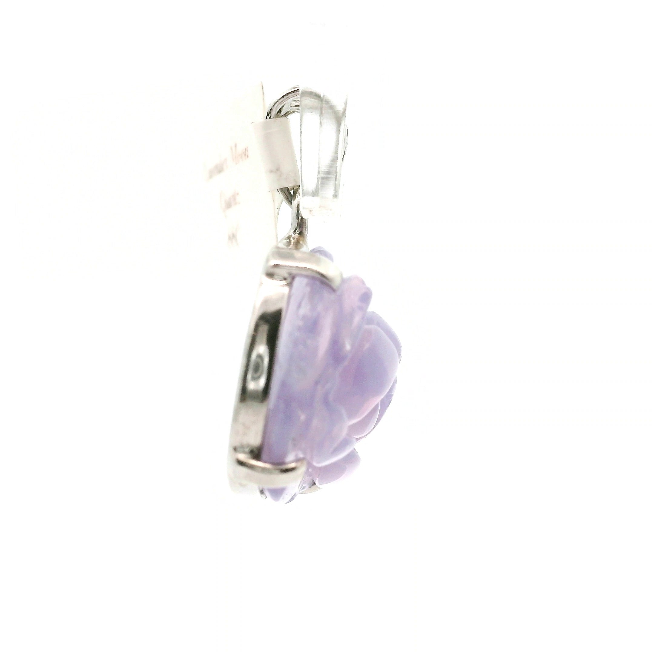Lavender Moon Quartz Carved Lotus Pendant .925 Silver for Angelic Wisdom