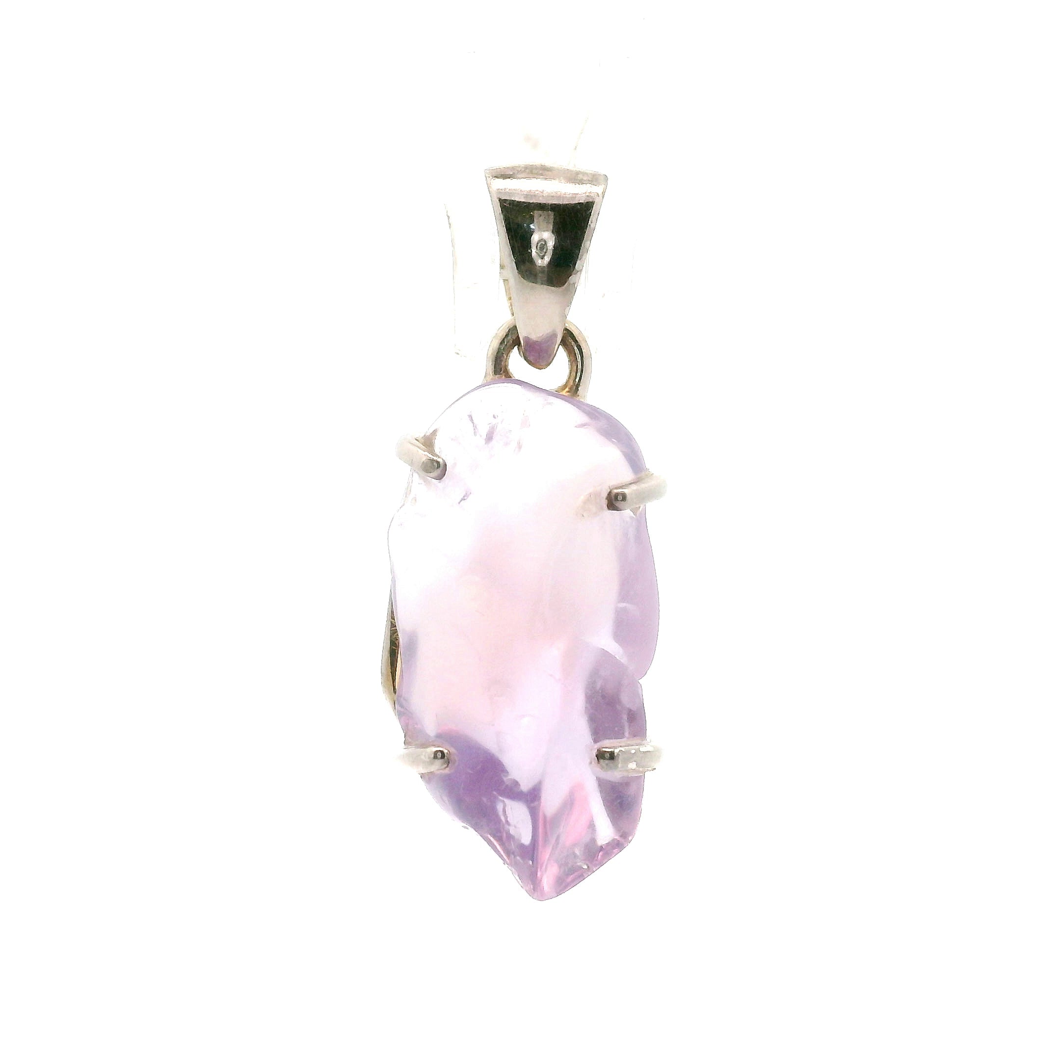 Lavender Moon Quartz Carved Pendant .925 Silver for Angelic Wisdom