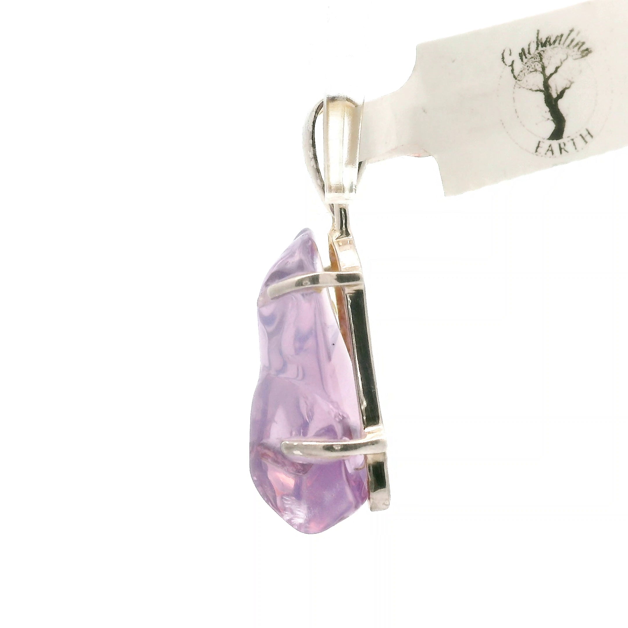 Lavender Moon Quartz Carved Pendant .925 Silver for Angelic Wisdom