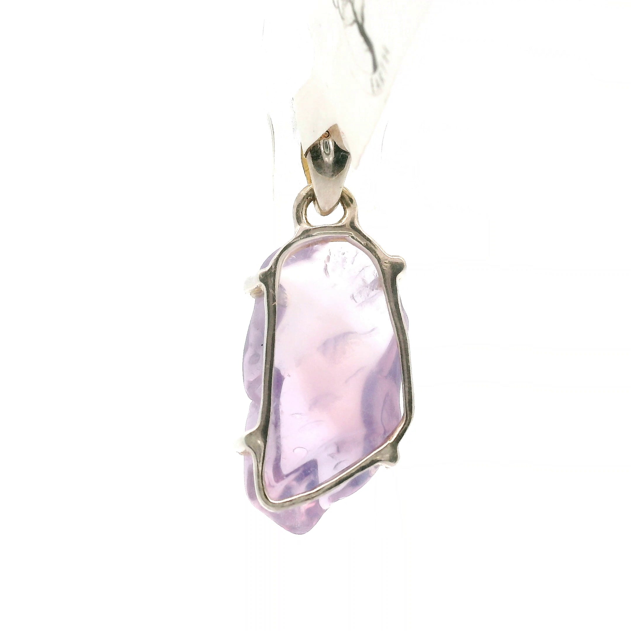 Lavender Moon Quartz Carved Pendant .925 Silver for Angelic Wisdom