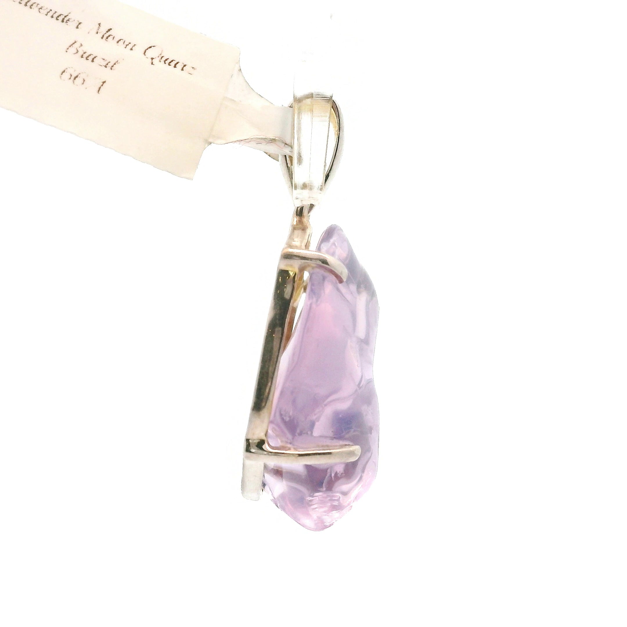 Lavender Moon Quartz Carved Pendant .925 Silver for Angelic Wisdom
