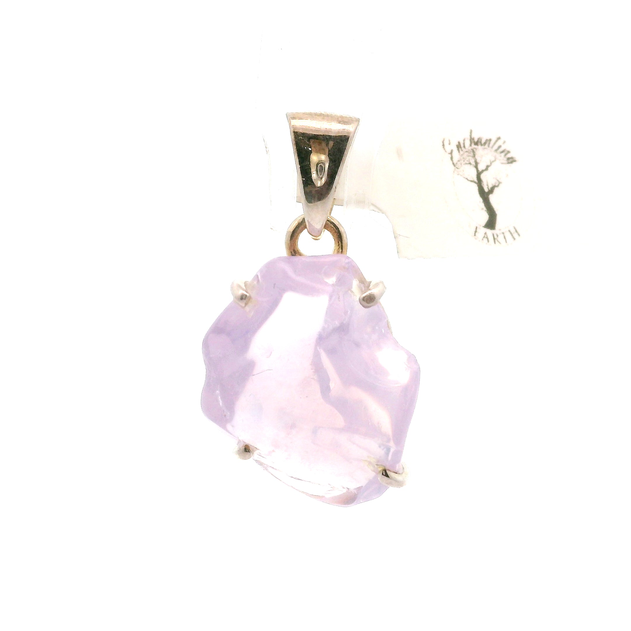 Lavender Moon Quartz Carved Pendant .925 Silver for Angelic Wisdom