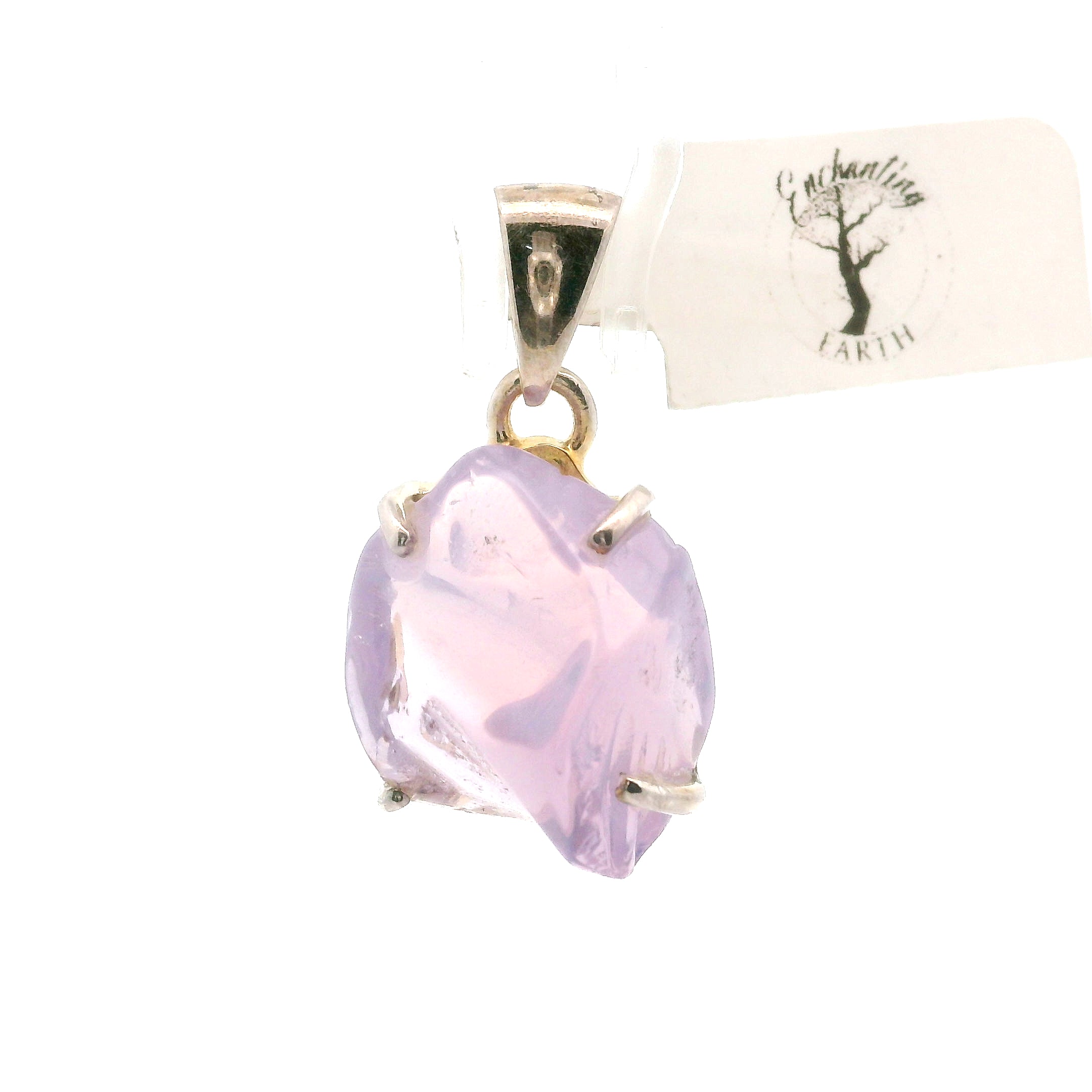 Lavender Moon Quartz Carved Pendant .925 Silver for Angelic Wisdom