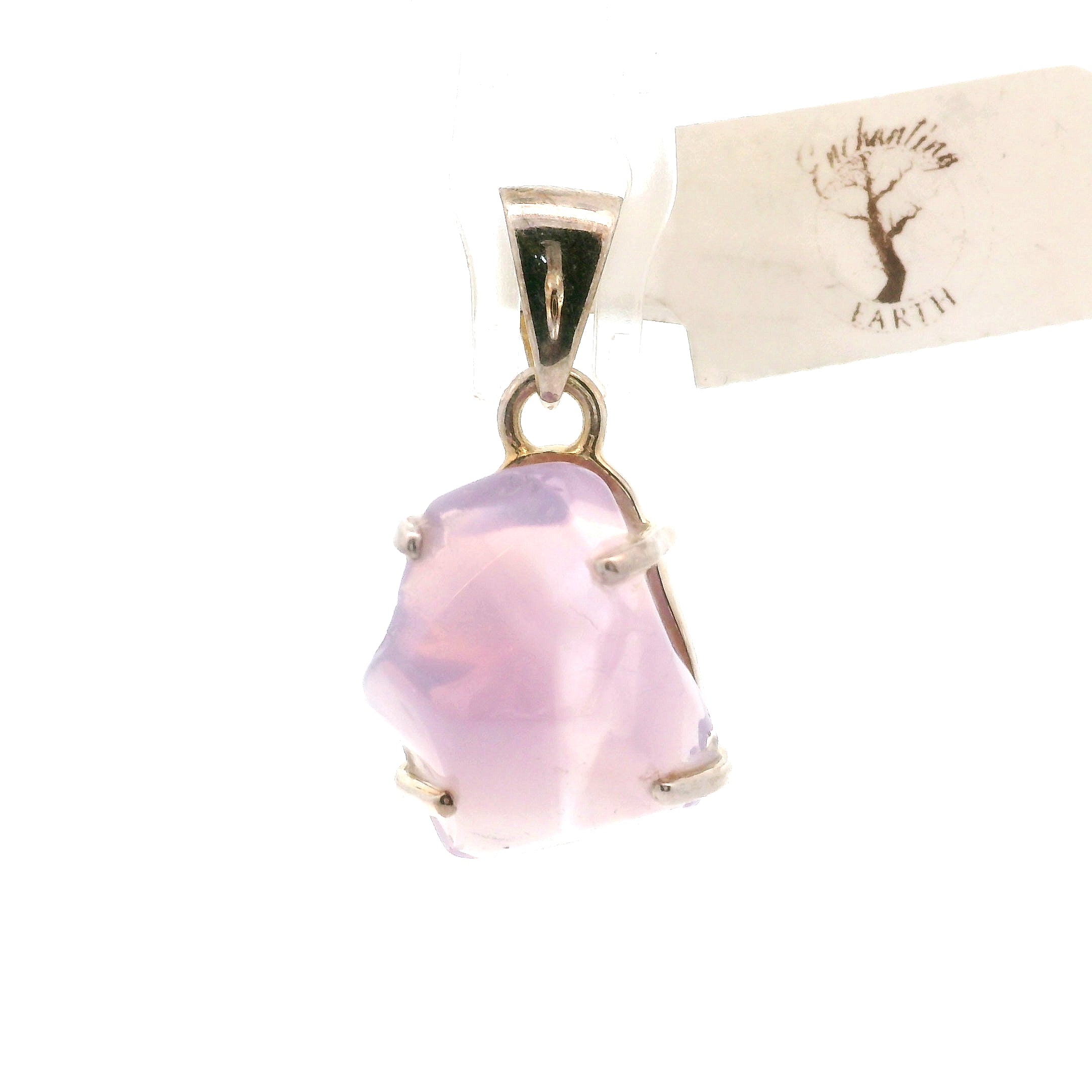 Lavender Moon Quartz Carved Pendant .925 Silver for Angelic Wisdom