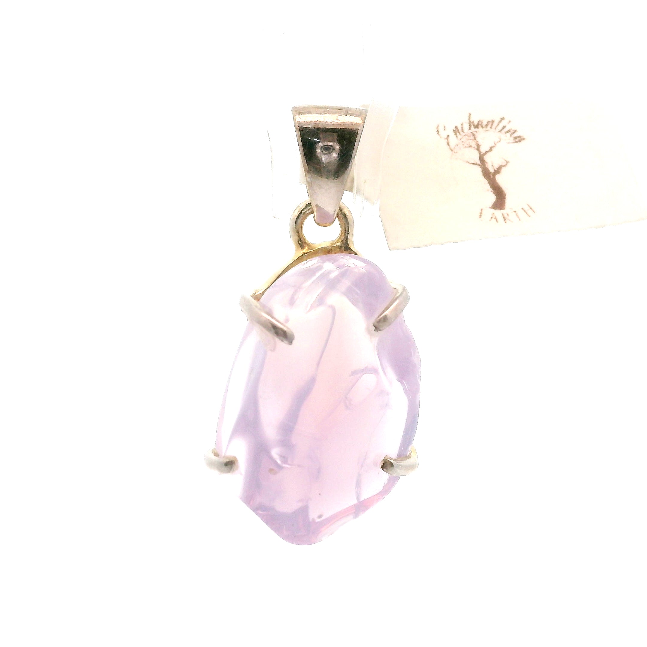 Lavender Moon Quartz Carved Pendant .925 Silver for Angelic Wisdom
