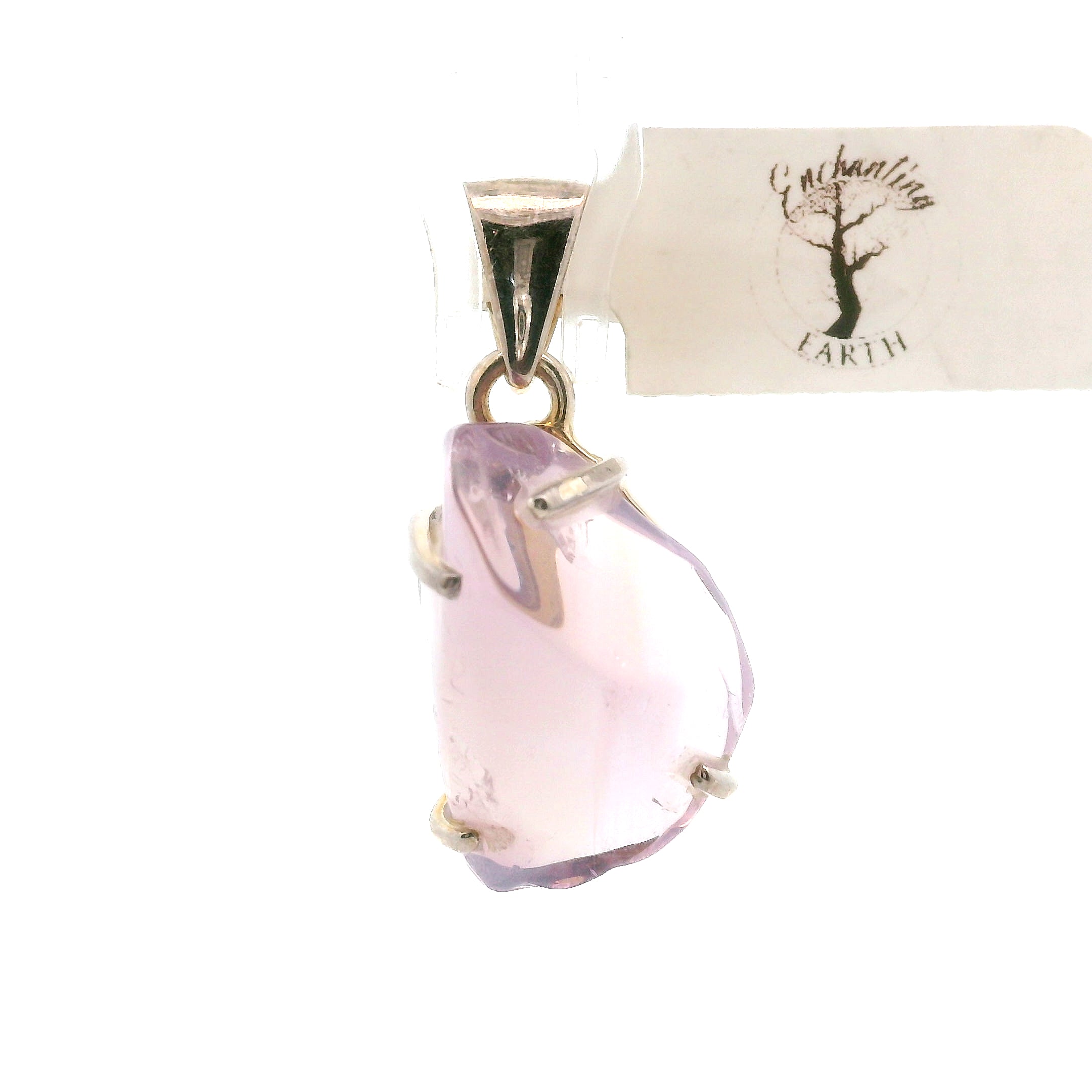 Lavender Moon Quartz Carved Pendant .925 Silver for Angelic Wisdom
