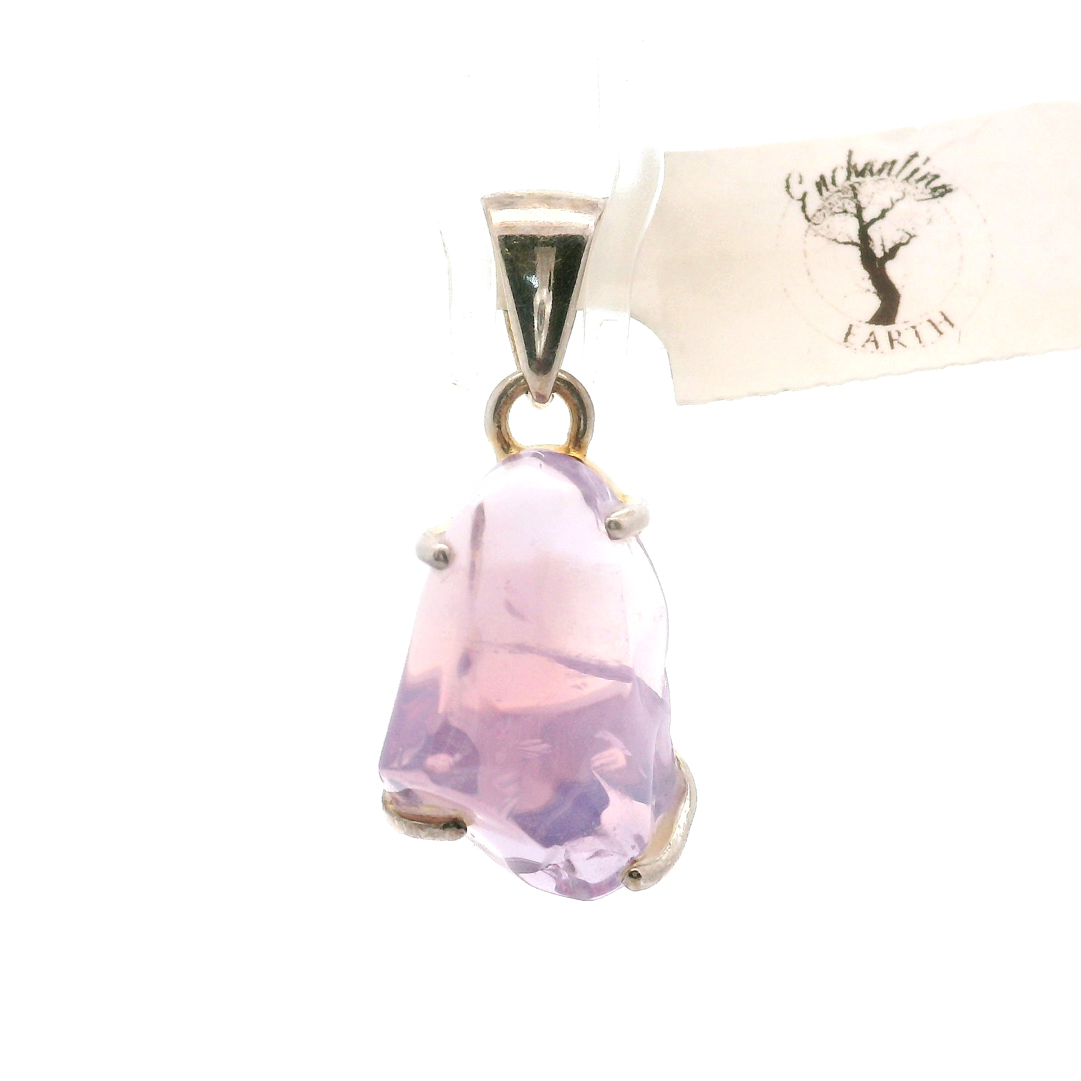 Lavender Moon Quartz Carved Pendant .925 Silver for Angelic Wisdom