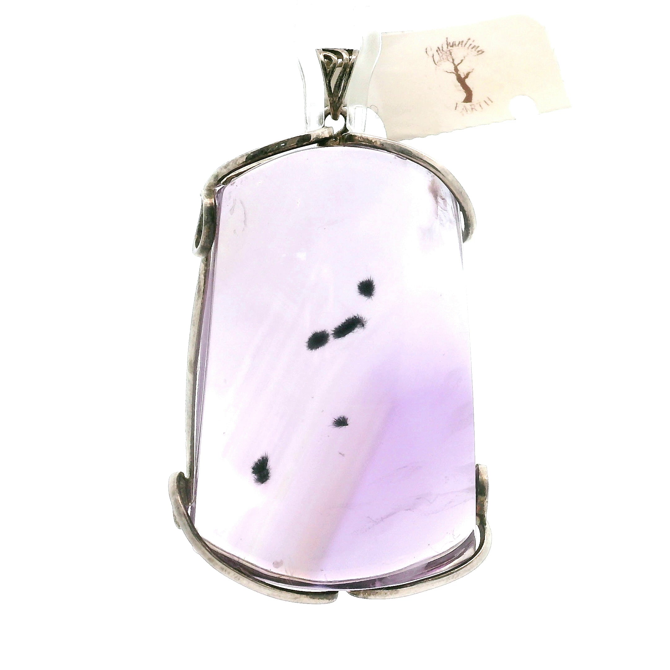Large Amethyst with Hollandite Pendant .925 Silver for Intuition and Protection