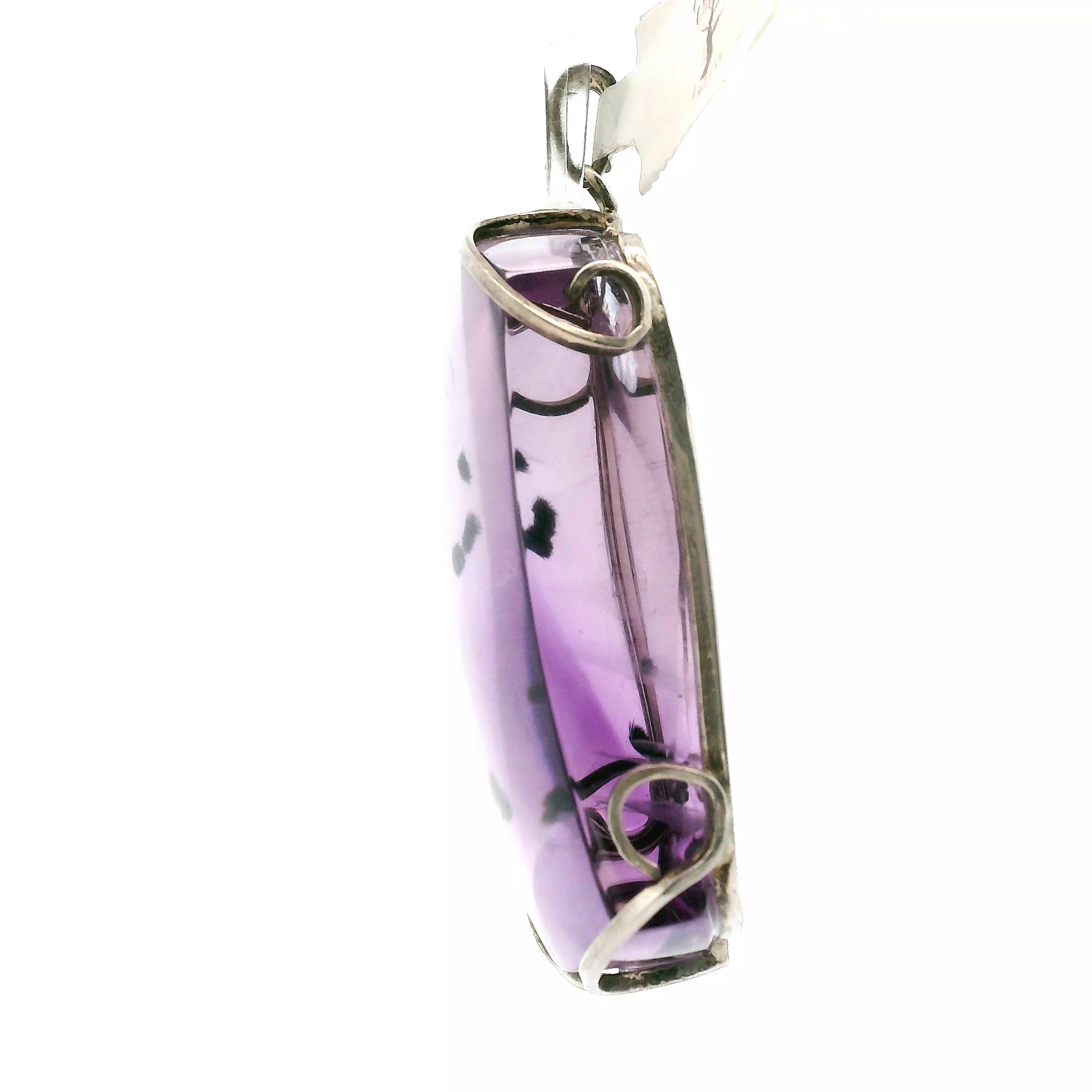 Large Amethyst with Hollandite Pendant .925 Silver for Intuition and Protection