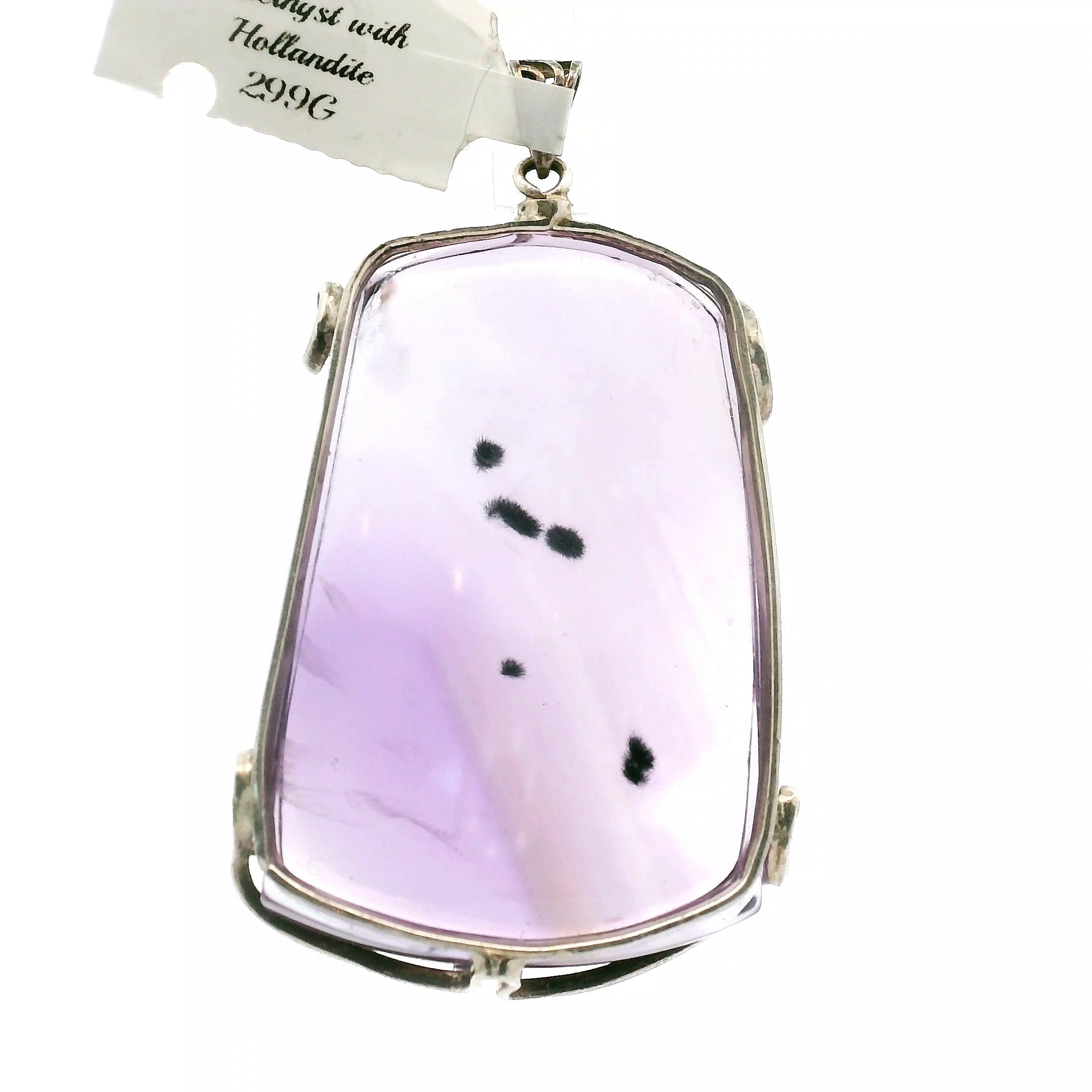 Large Amethyst with Hollandite Pendant .925 Silver for Intuition and Protection