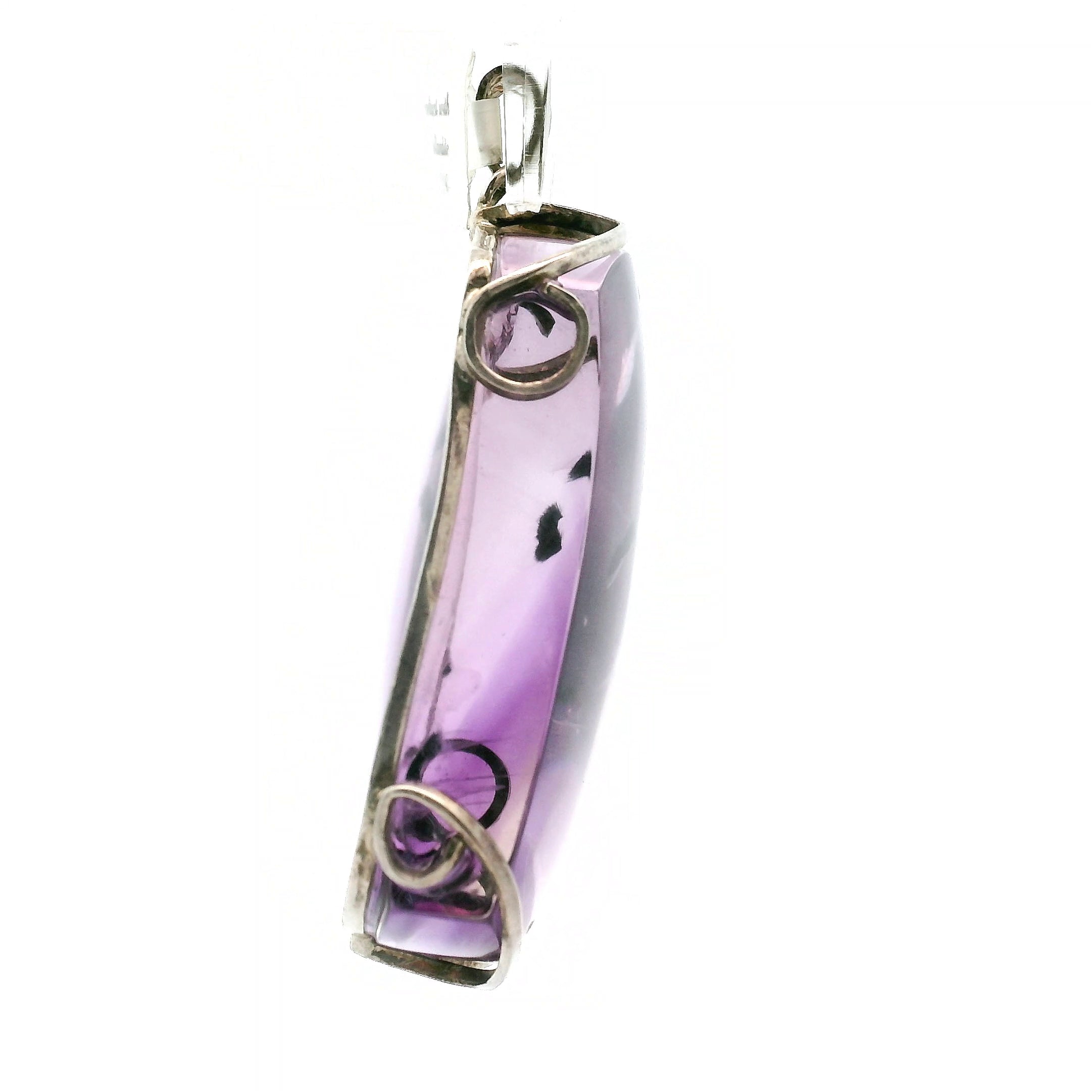 Large Amethyst with Hollandite Pendant .925 Silver for Intuition and Protection