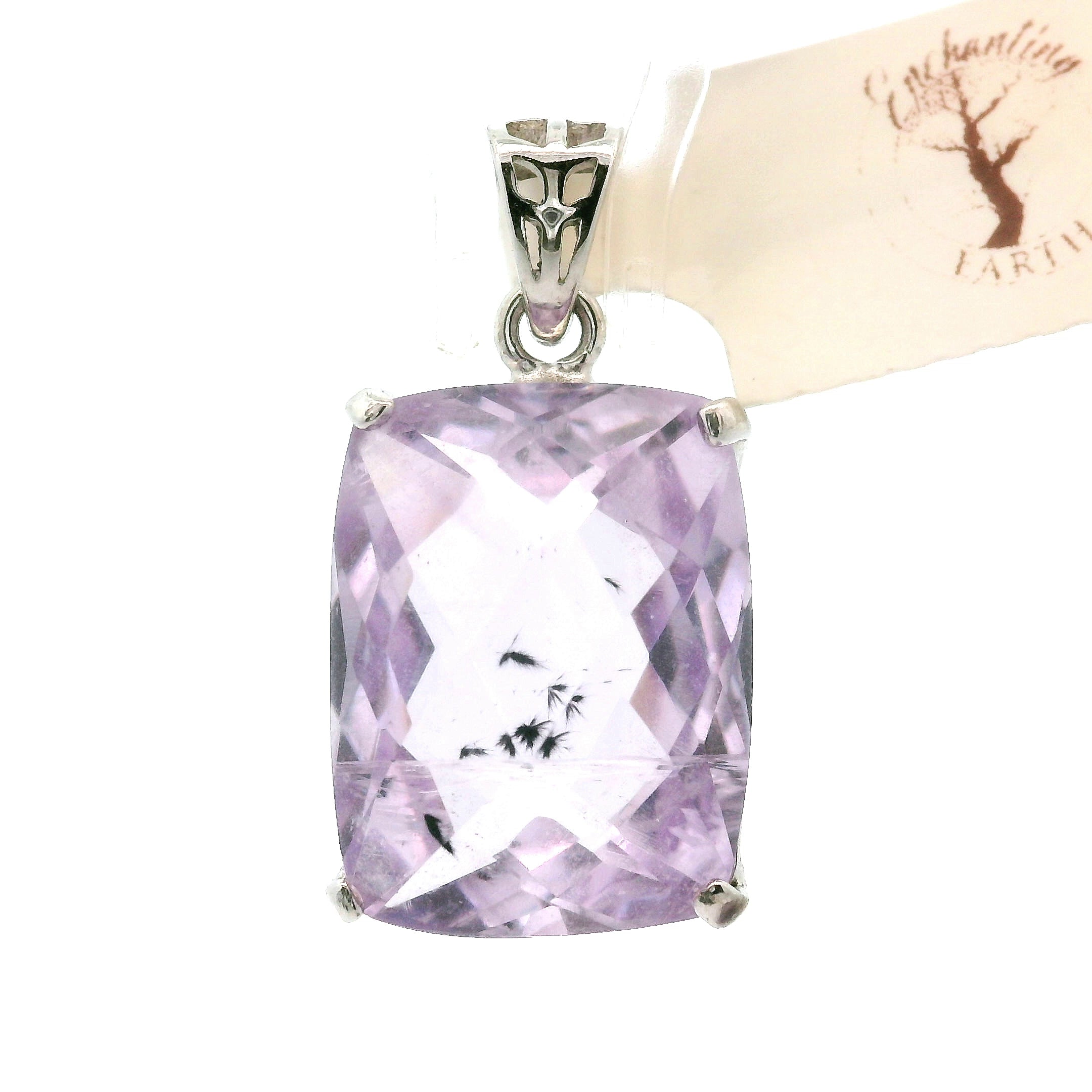 Amethyst with Hollandite Faceted Pendant .925 Silver for Intuition and Protection