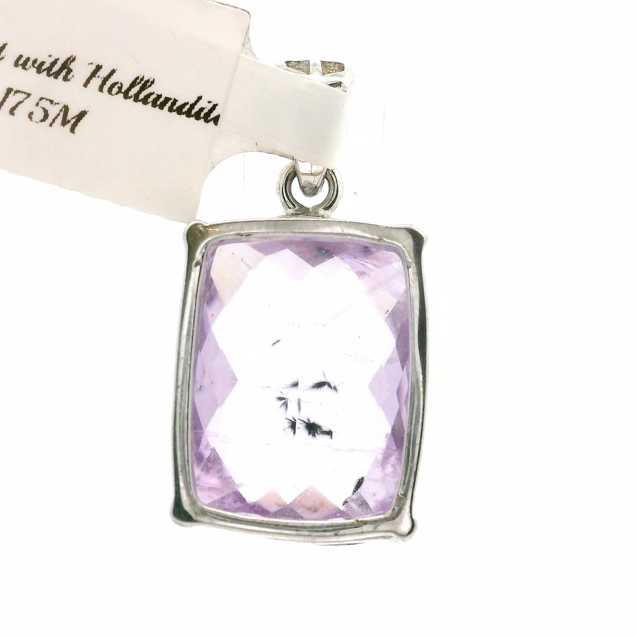 Amethyst with Hollandite Faceted Pendant .925 Silver for Intuition and Protection