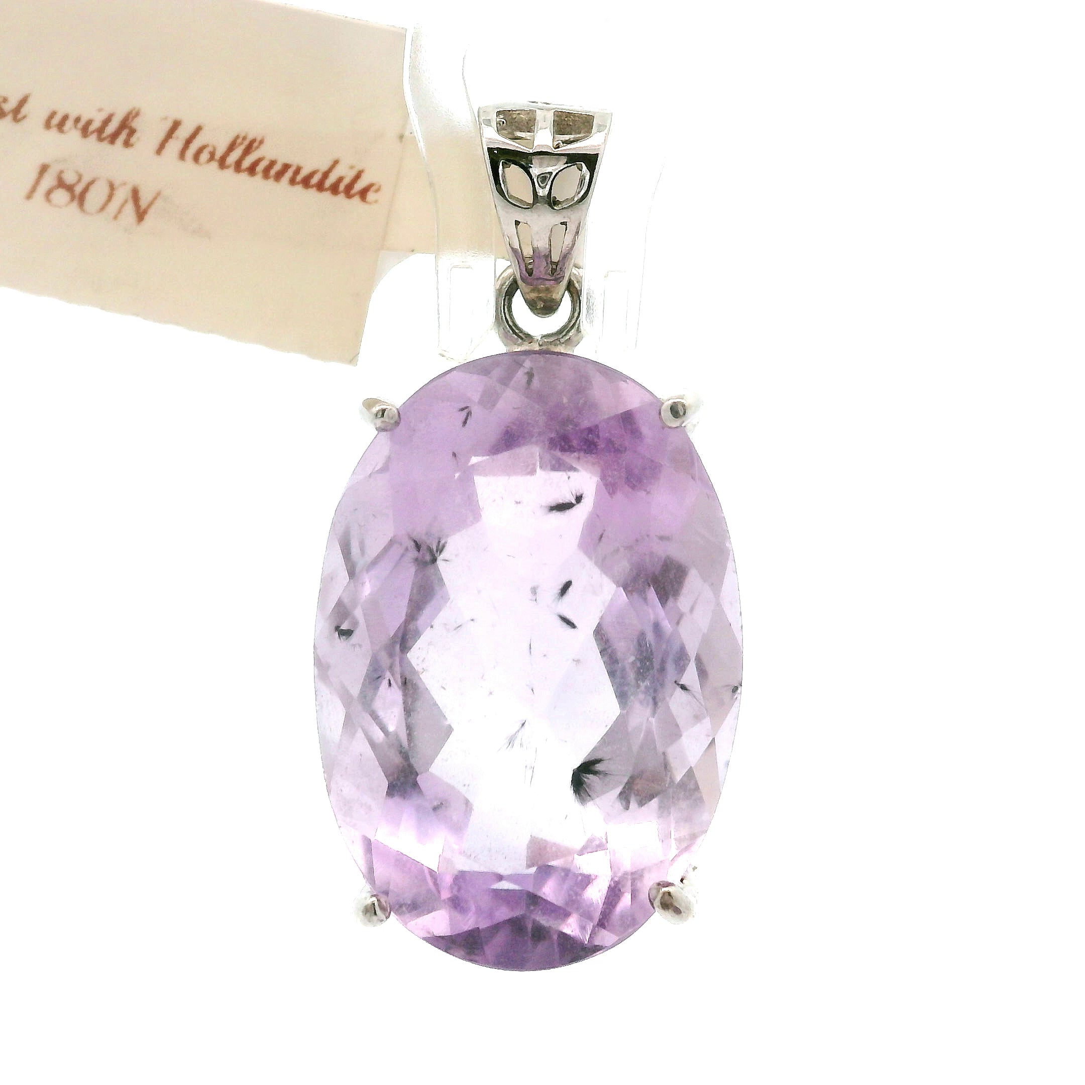 Amethyst with Hollandite Faceted Pendant .925 Silver for Intuition and Protection