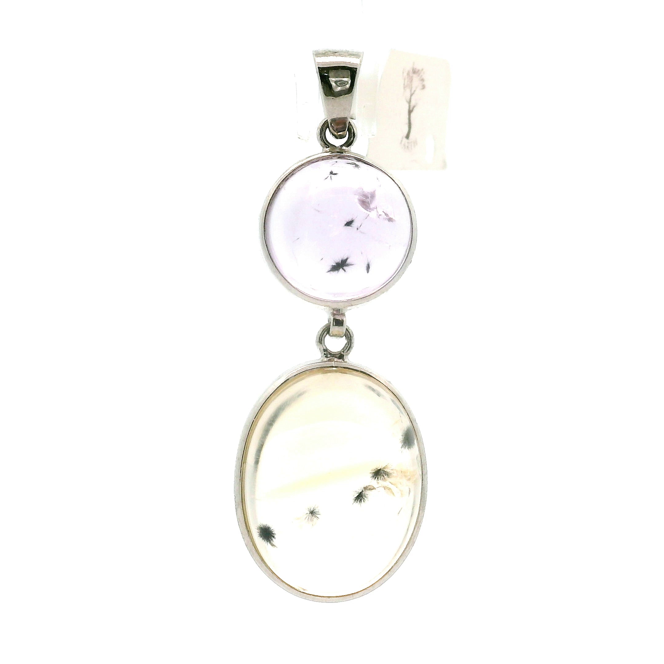 Amethyst and Citrine with Hollandite Inclusions Pendant .925 Silver for Intuition and Protection