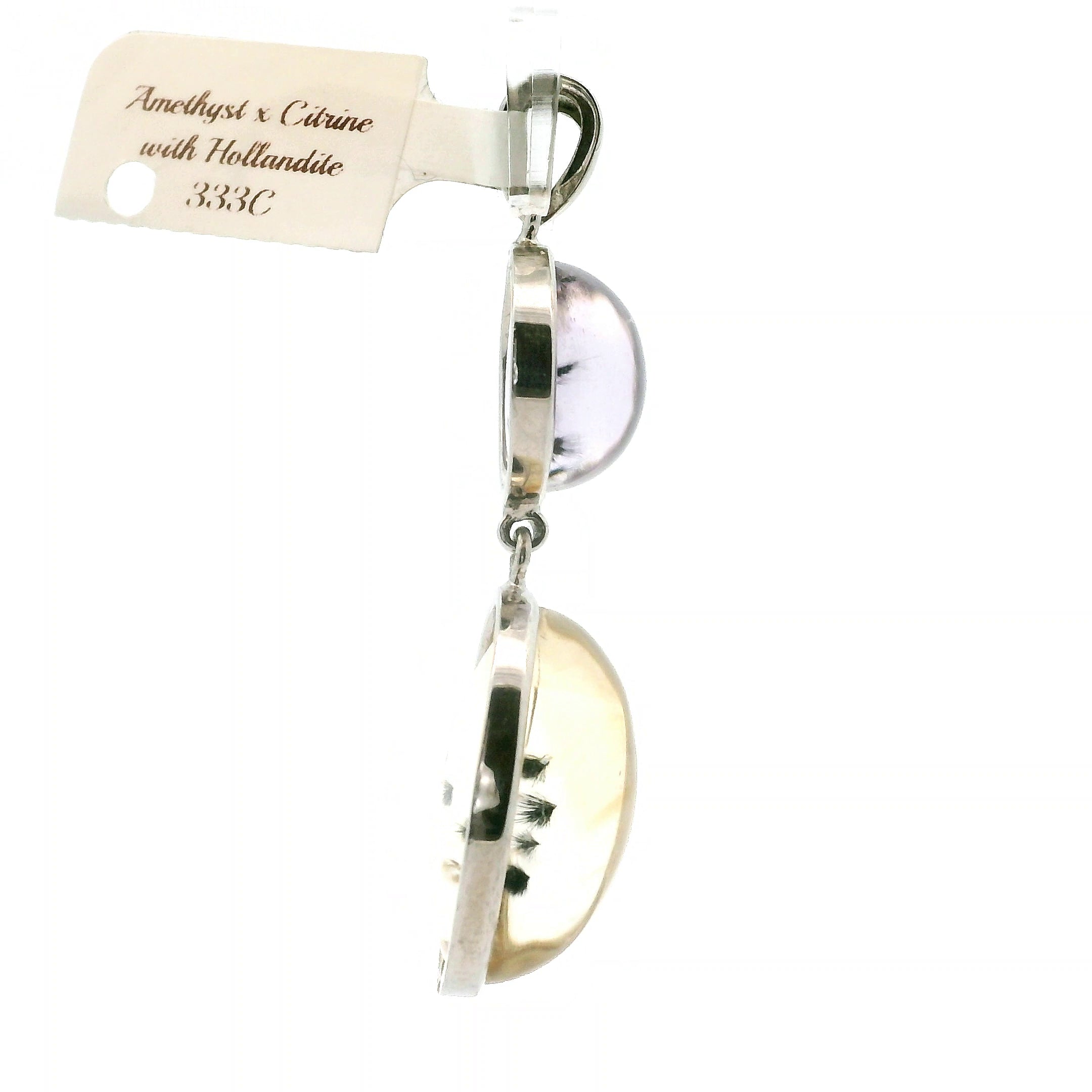 Amethyst and Citrine with Hollandite Inclusions Pendant .925 Silver for Intuition and Protection