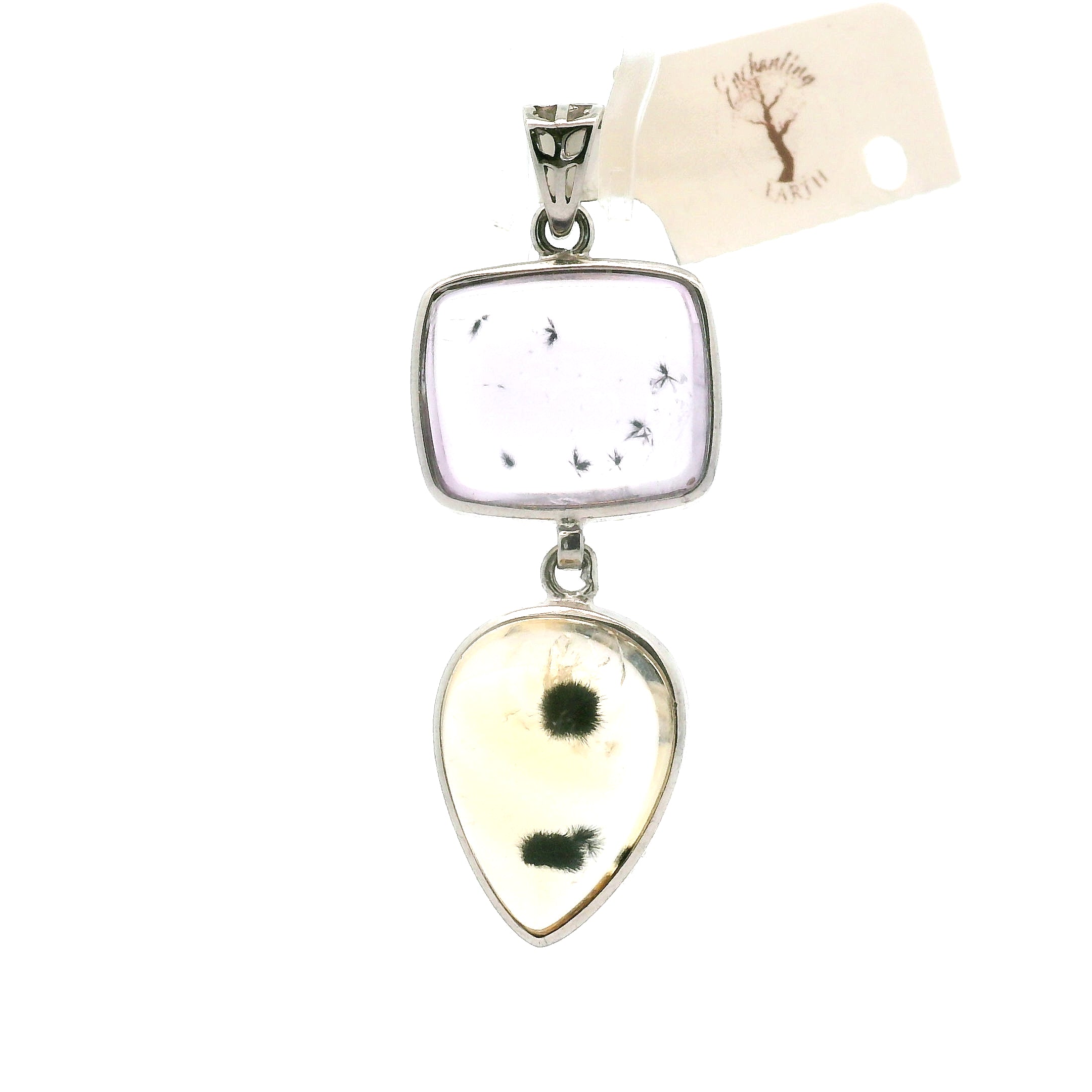 Amethyst and Citrine with Hollandite Inclusions Pendant .925 Silver for Intuition and Protection