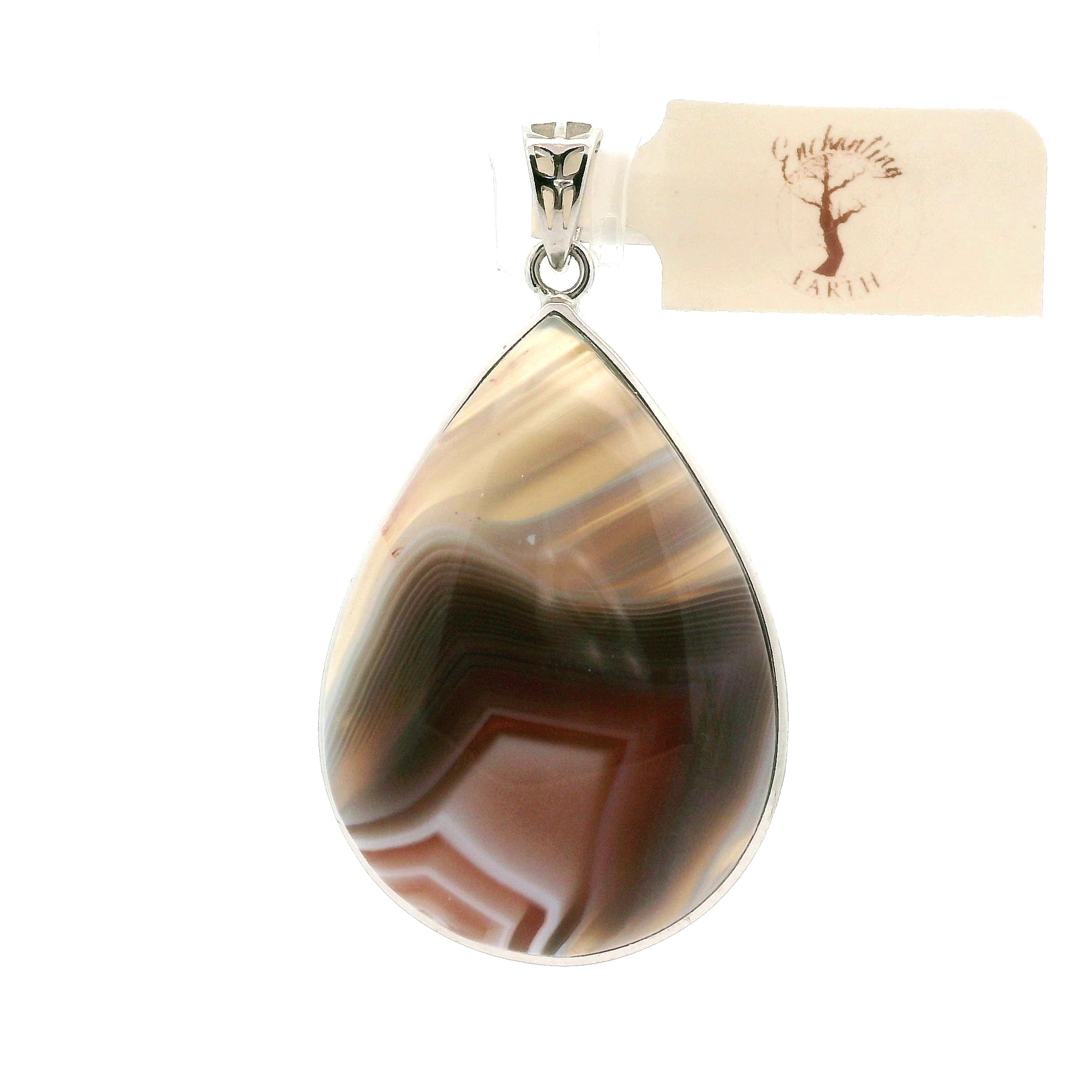 Botswana Agate Faceted Pendant .925 Silver for Hope, Protection and Strength