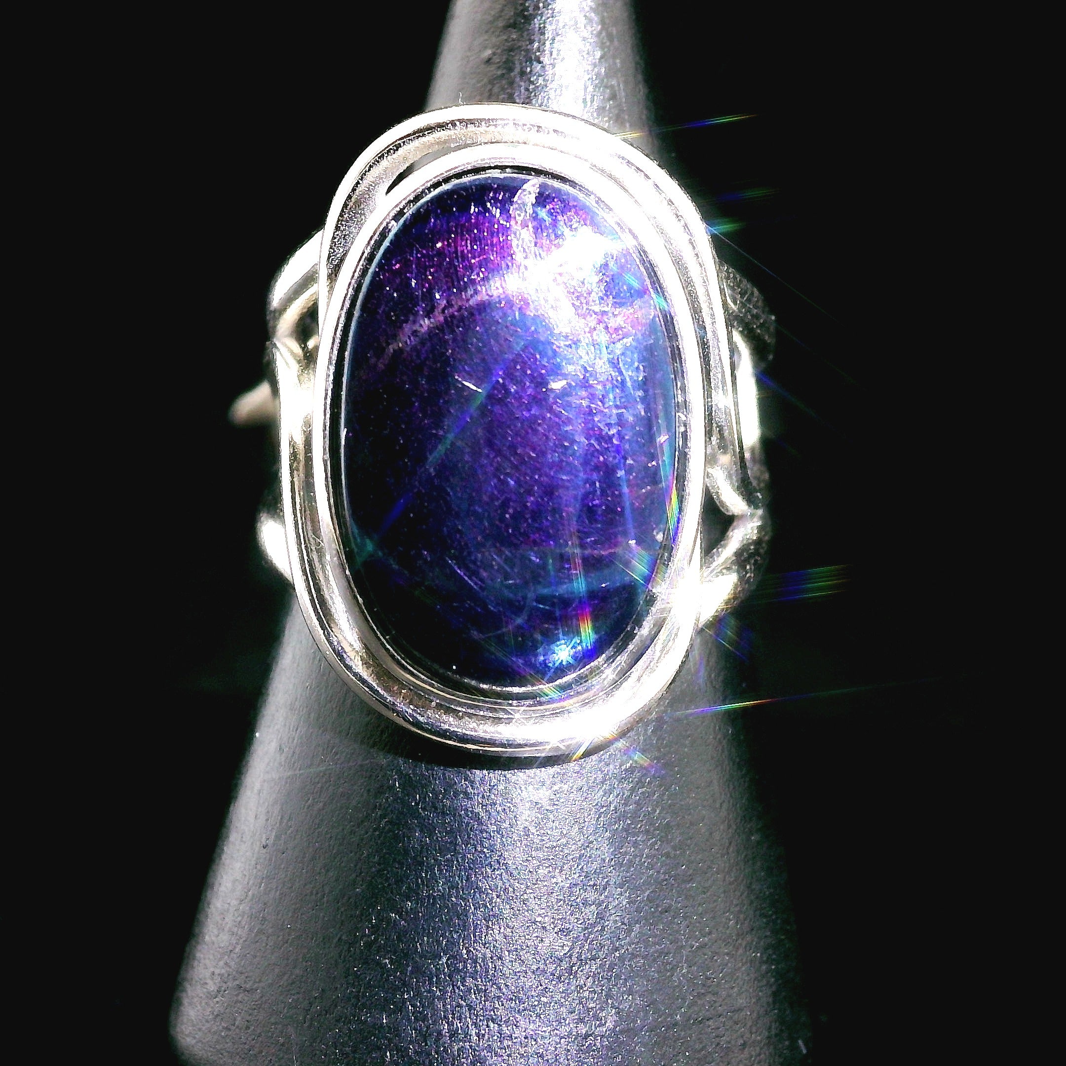 Covellite Cuff Ring .925 Silver for Access to Akashic Records
