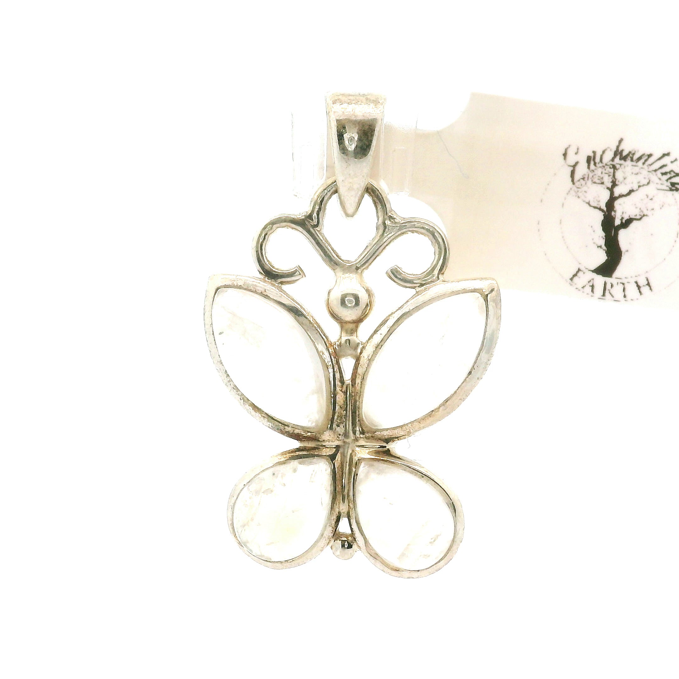 Moonstone Butterfly Pendant .925 Silver for Intuition and Energetic Purification