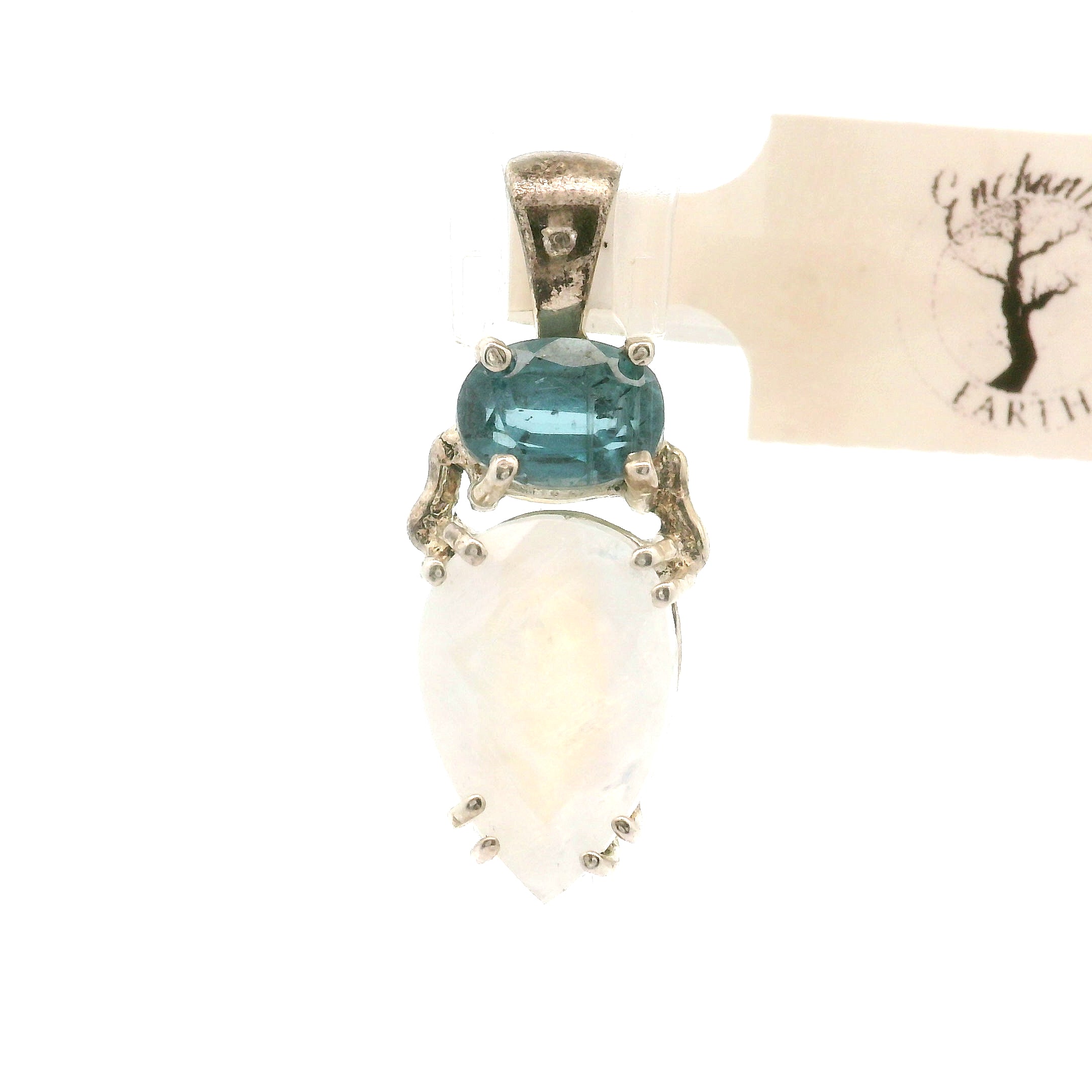 Rainbow Moonstone Multi-Stone Pendant .925 Silver for Intuition and Energetic Purification