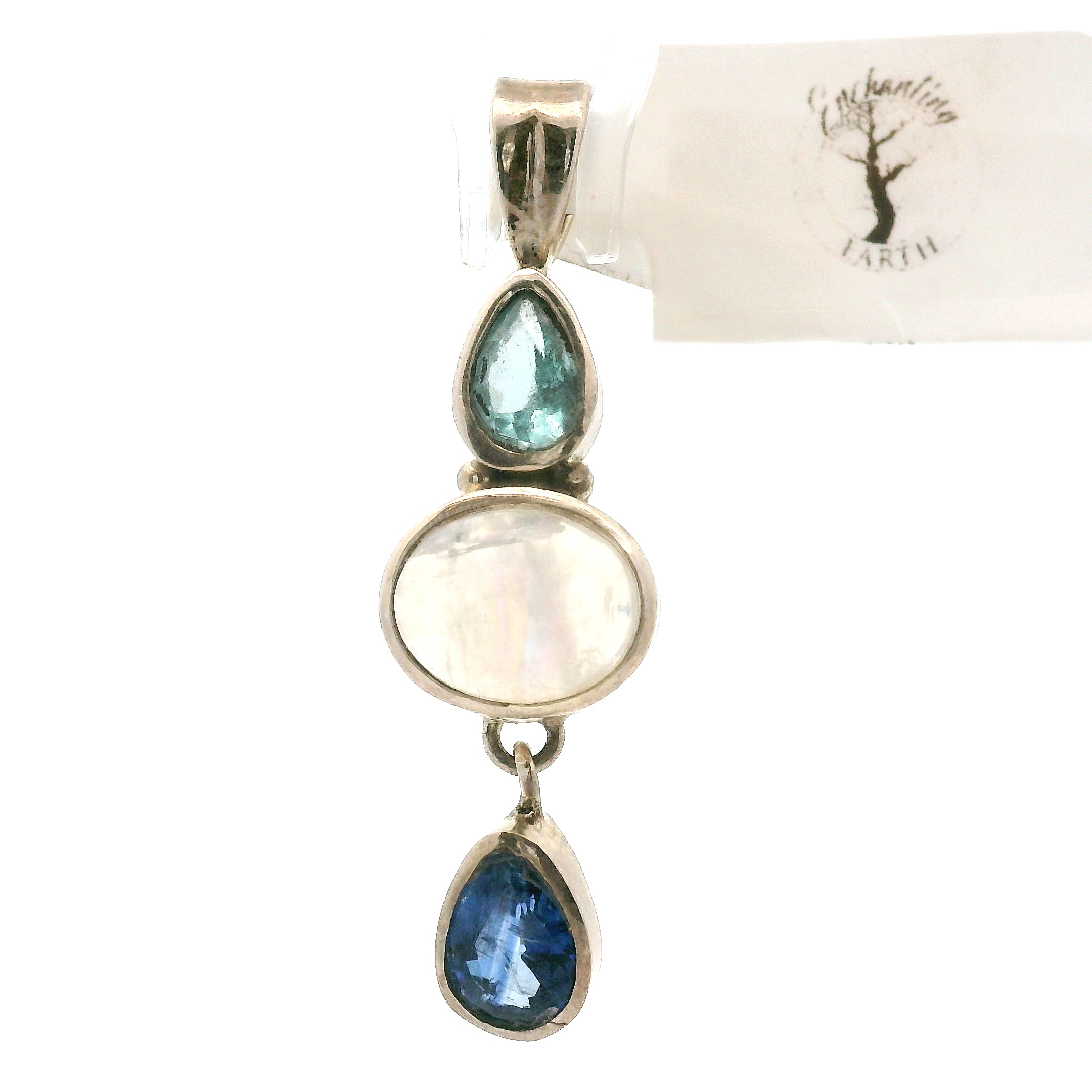 Rainbow Moonstone Multi-Stone Pendant .925 Silver for Intuition and Energetic Purification