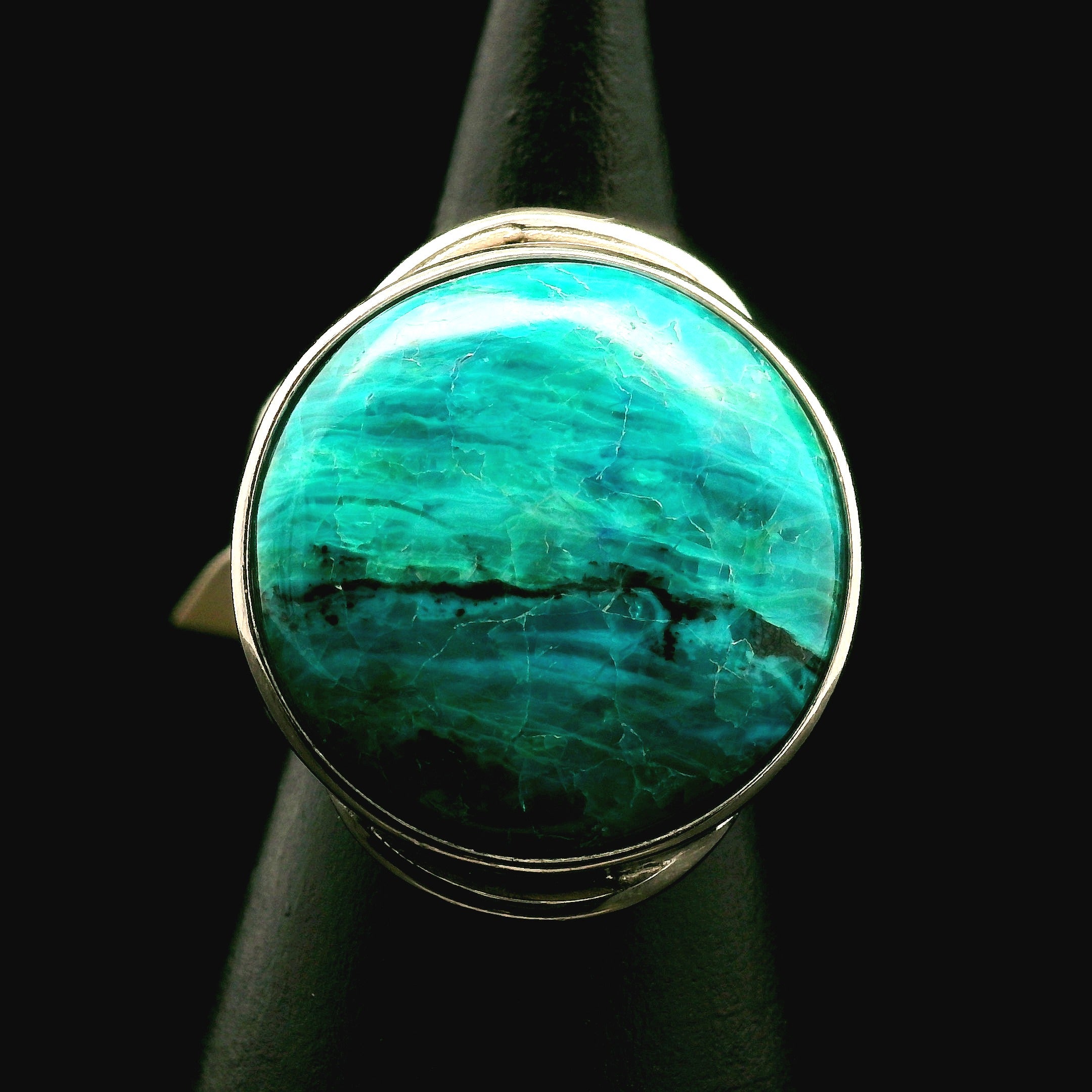 Blue Opal Cuff Ring .925 Silver for Encouraging Surrender to the Divine Will