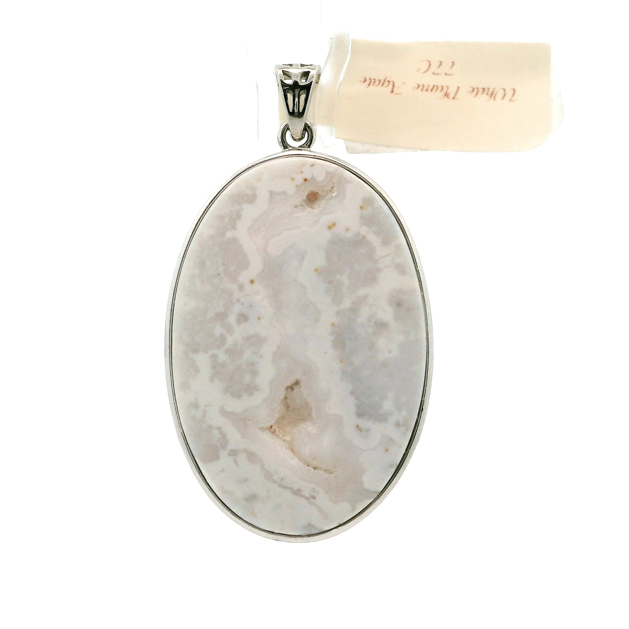 White Plume Agate Pendant .925 Silver for Peace and Soothing Stress