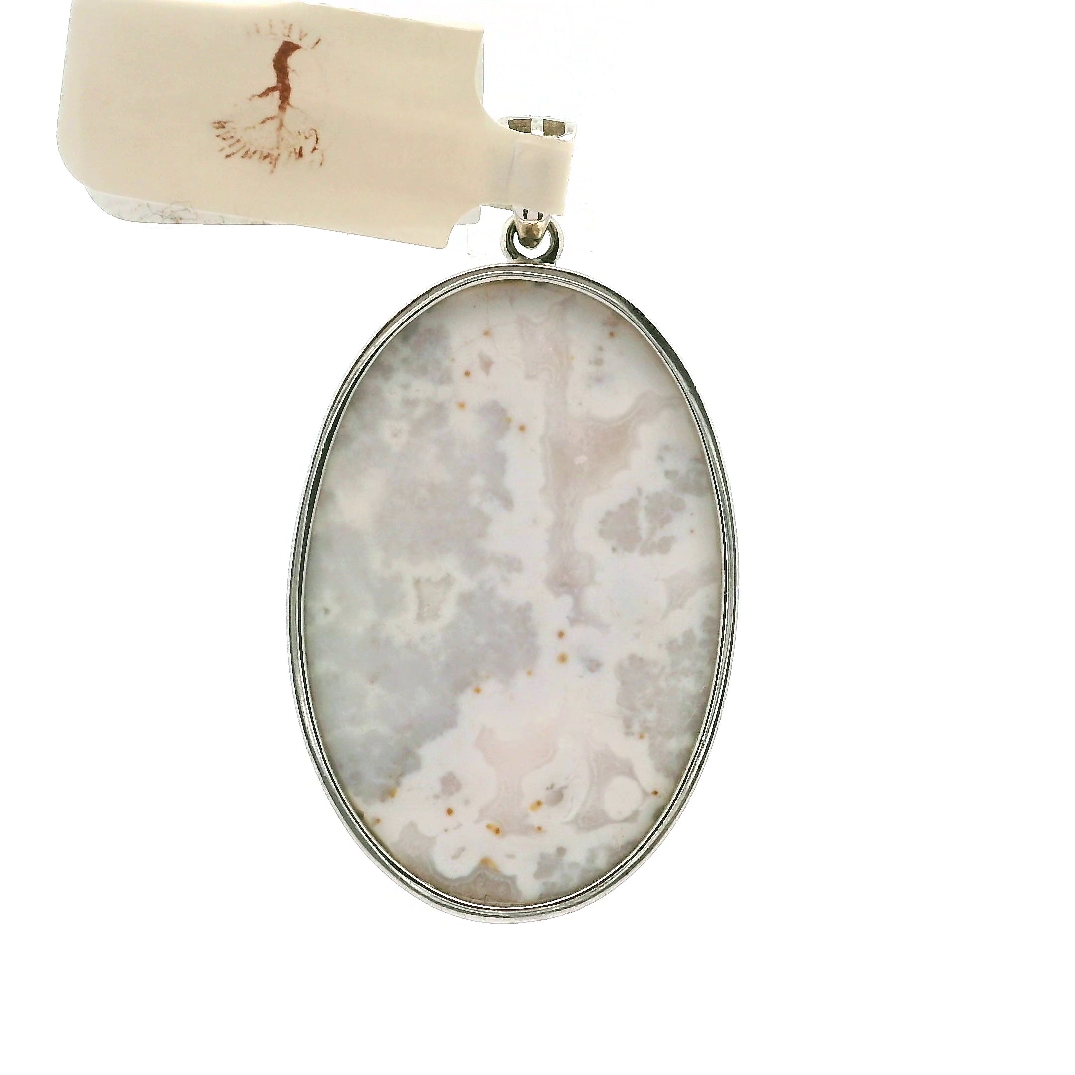 White Plume Agate Pendant .925 Silver for Peace and Soothing Stress