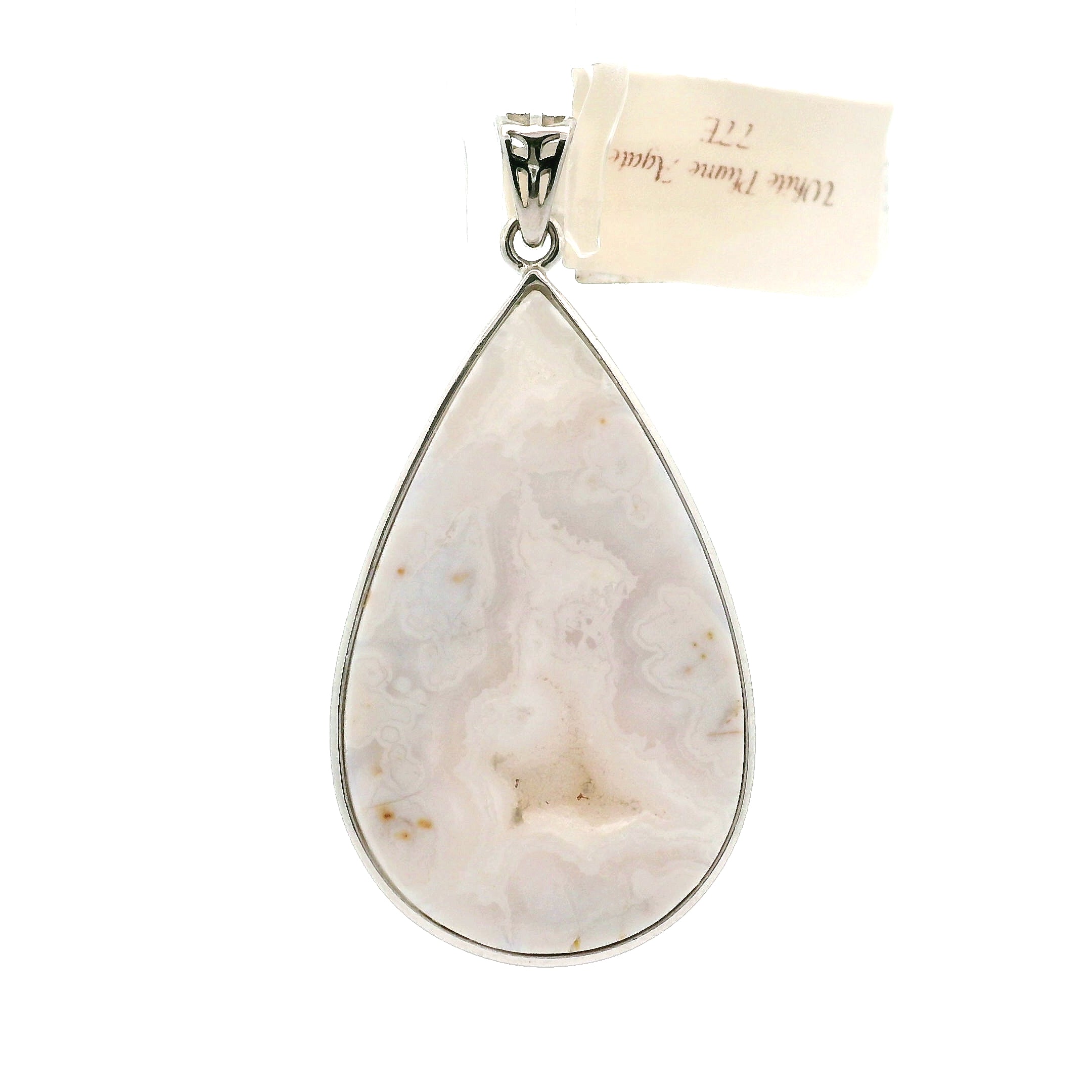 White Plume Agate Pendant .925 Silver for Peace and Soothing Stress